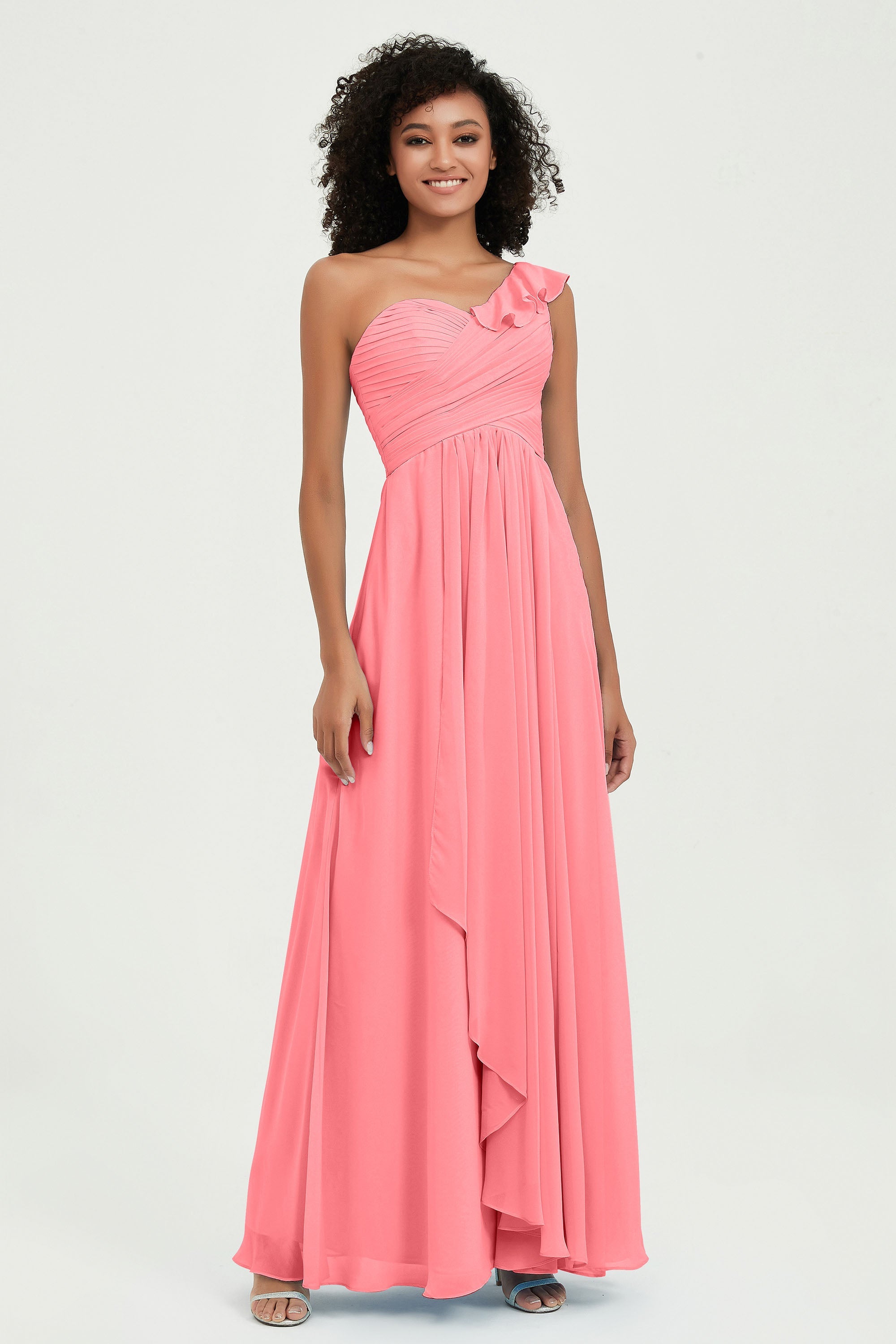 One Shoulder Chiffon Empire Bridesmaid Dresses Floor Length A Line Formal Evening Dress Gowns