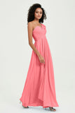 One Shoulder Chiffon Empire Bridesmaid Dresses Floor Length A Line Formal Evening Dress Gowns