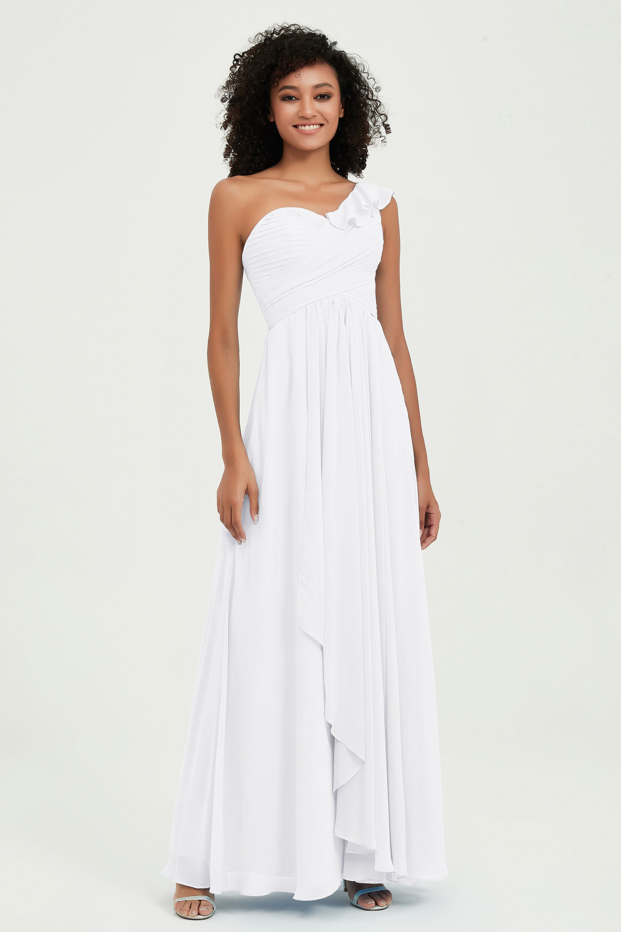 One Shoulder Chiffon Empire Bridesmaid Dresses Floor Length A Line Formal Evening Dress Gowns