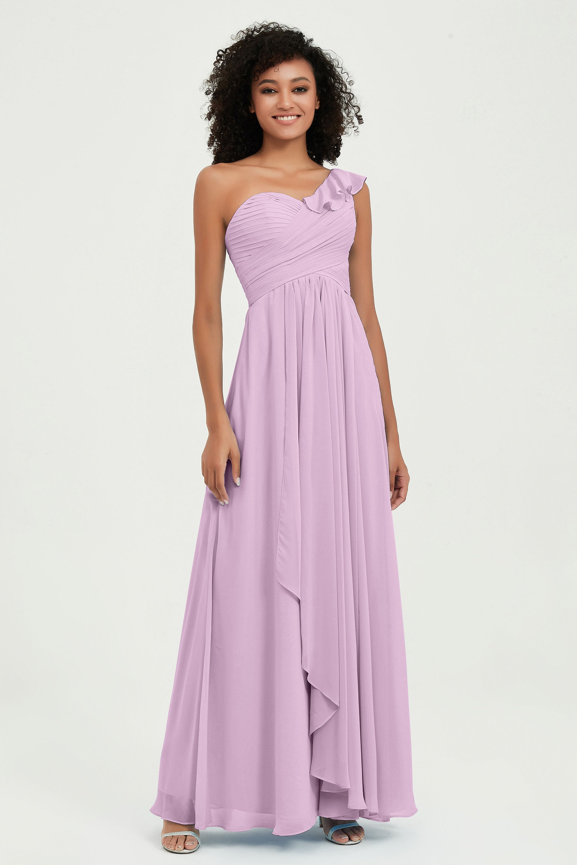 One Shoulder Chiffon Empire Bridesmaid Dresses Floor Length A Line Formal Evening Dress Gowns