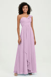 One Shoulder Chiffon Empire Bridesmaid Dresses Floor Length A Line Formal Evening Dress Gowns