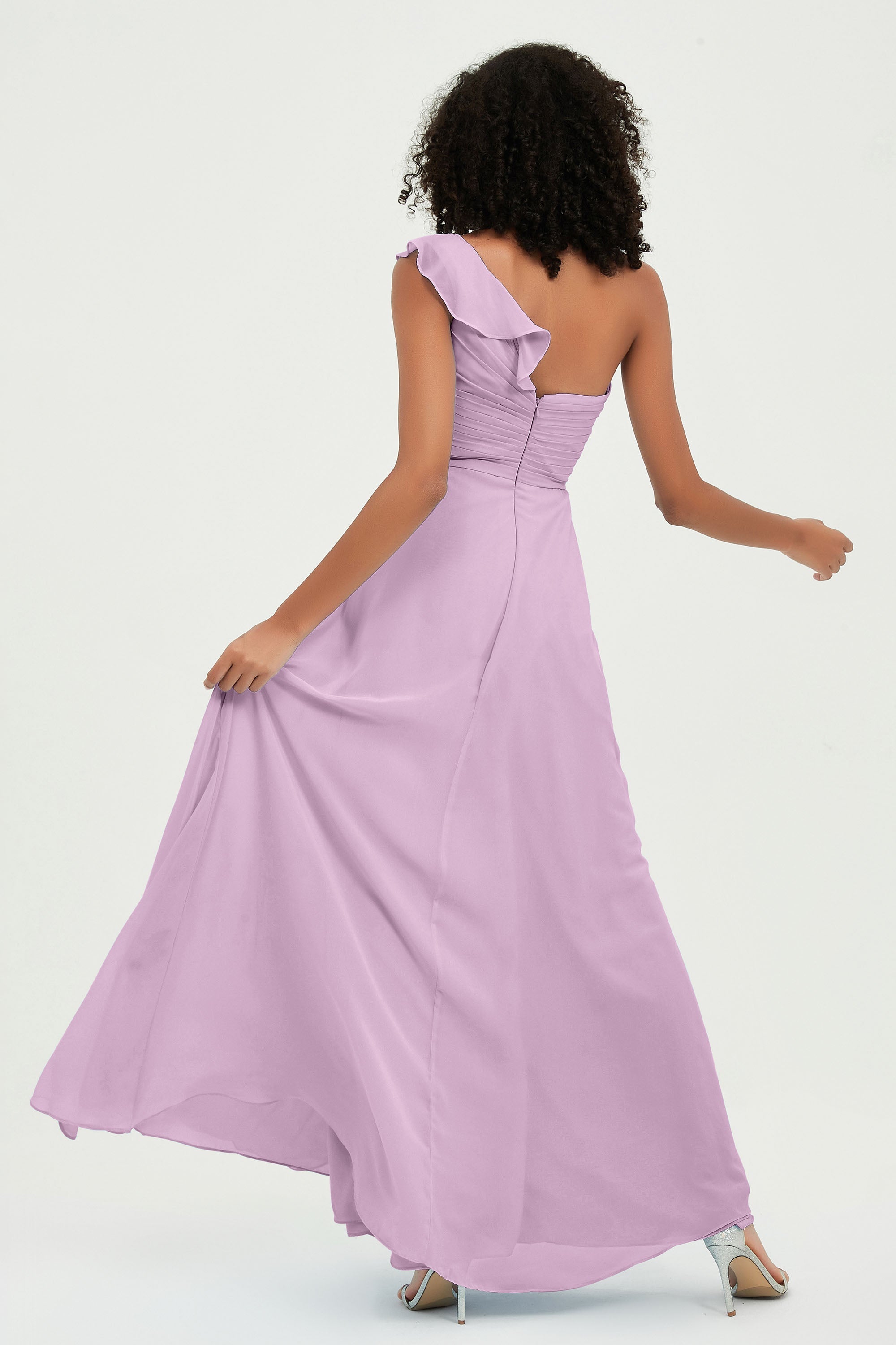 One Shoulder Chiffon Empire Bridesmaid Dresses Floor Length A Line Formal Evening Dress Gowns