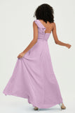 One Shoulder Chiffon Empire Bridesmaid Dresses Floor Length A Line Formal Evening Dress Gowns