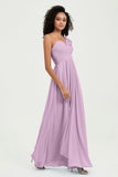 One Shoulder Chiffon Empire Bridesmaid Dresses Floor Length A Line Formal Evening Dress Gowns
