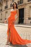 Yellow Spaghetti Straps Mermaid Satin Formal Prom Dress