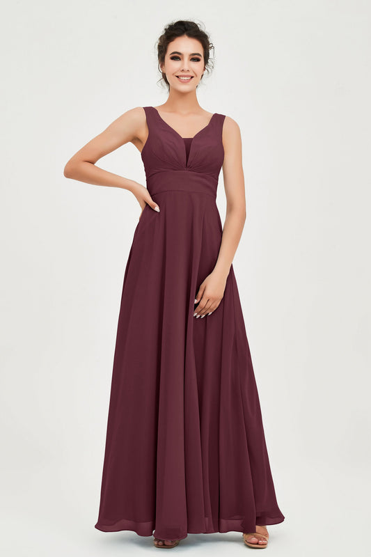 A Line Chiffon Bridesmaid Dress V Neck Sleeveless Formal Evening Dresses Gowns
