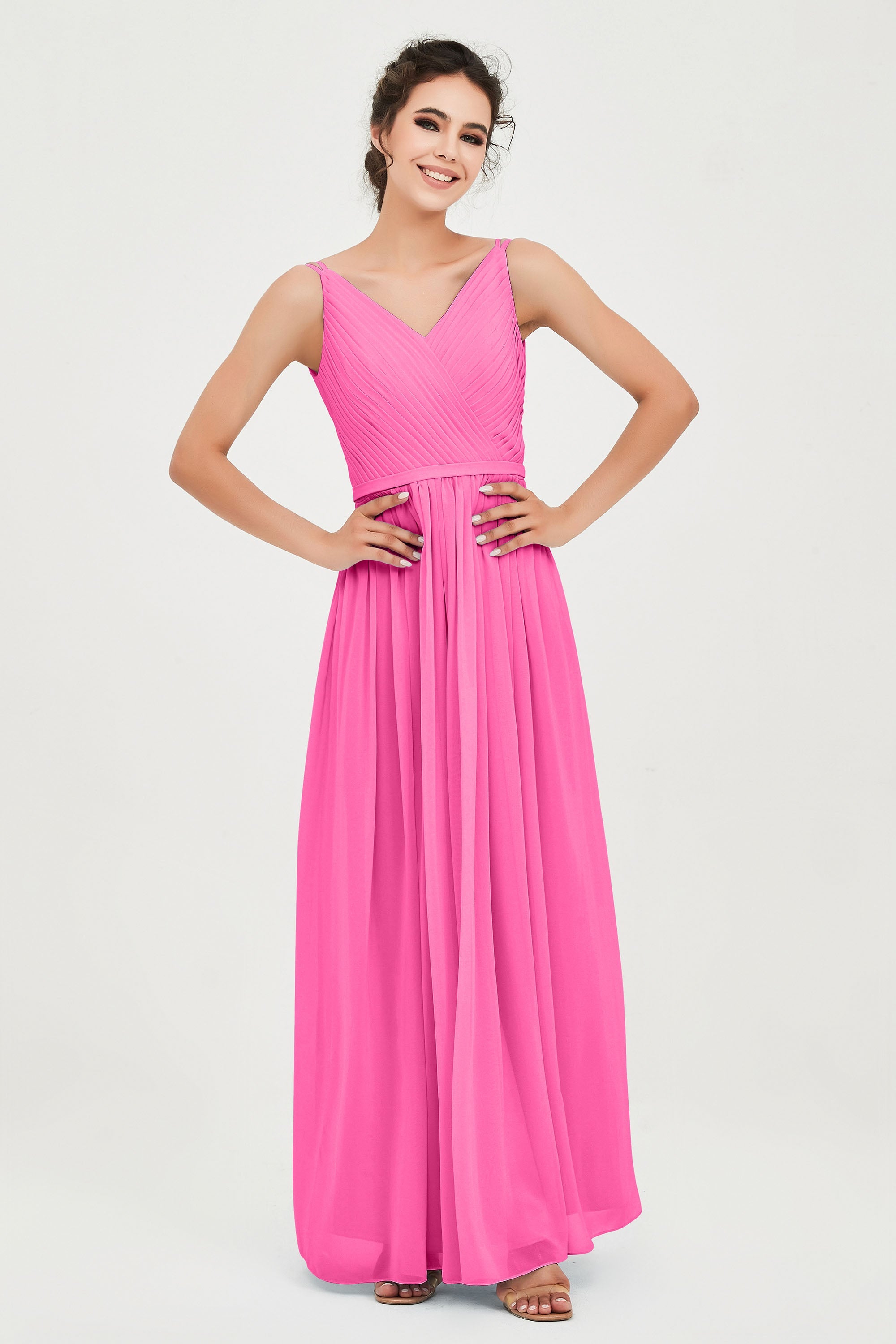 Custom Made V-neck Bridesmaid Dress Sleeveless Formal Evening Party Gowns Dresses