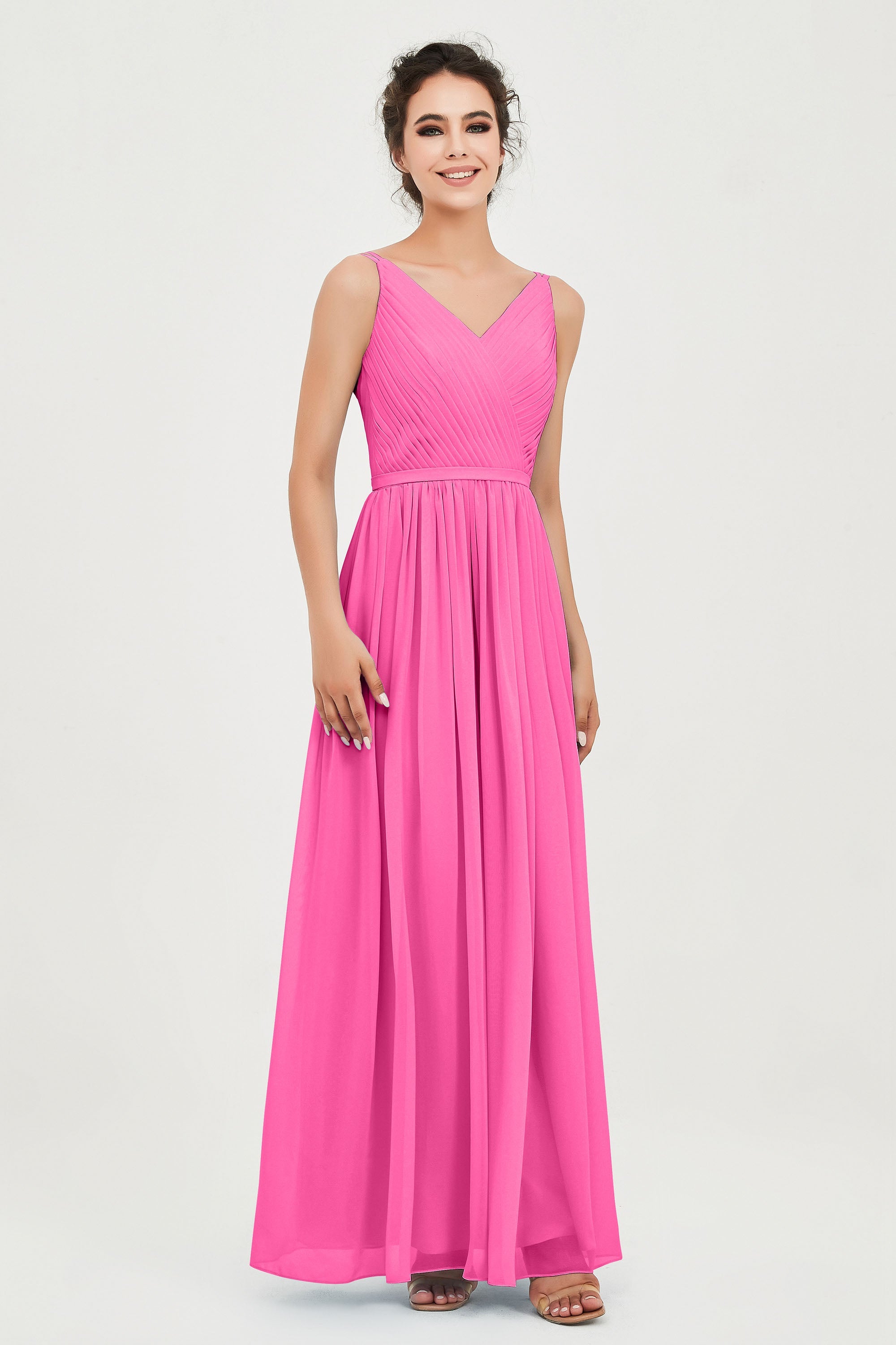 Custom Made V-neck Bridesmaid Dress Sleeveless Formal Evening Party Gowns Dresses