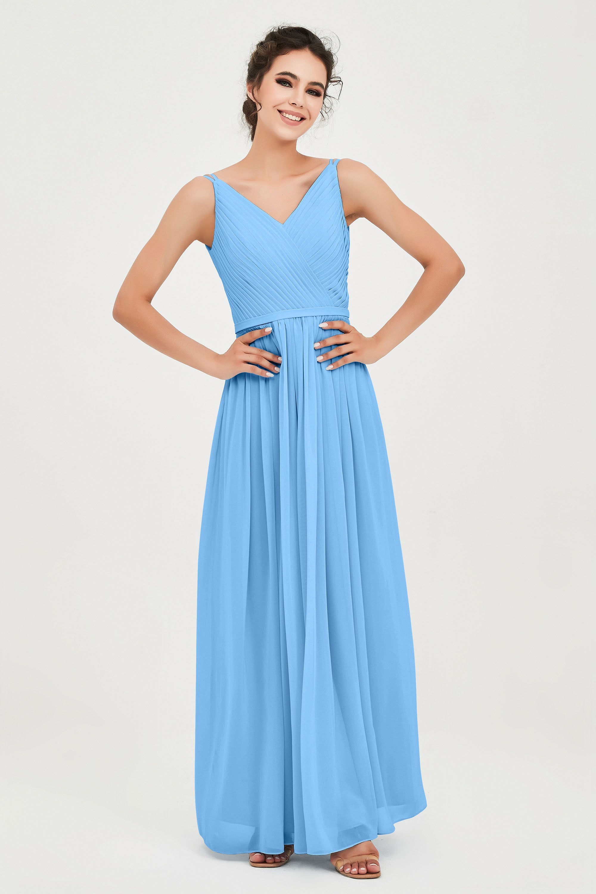 Custom Made V-neck Bridesmaid Dress Sleeveless Formal Evening Party Gowns Dresses