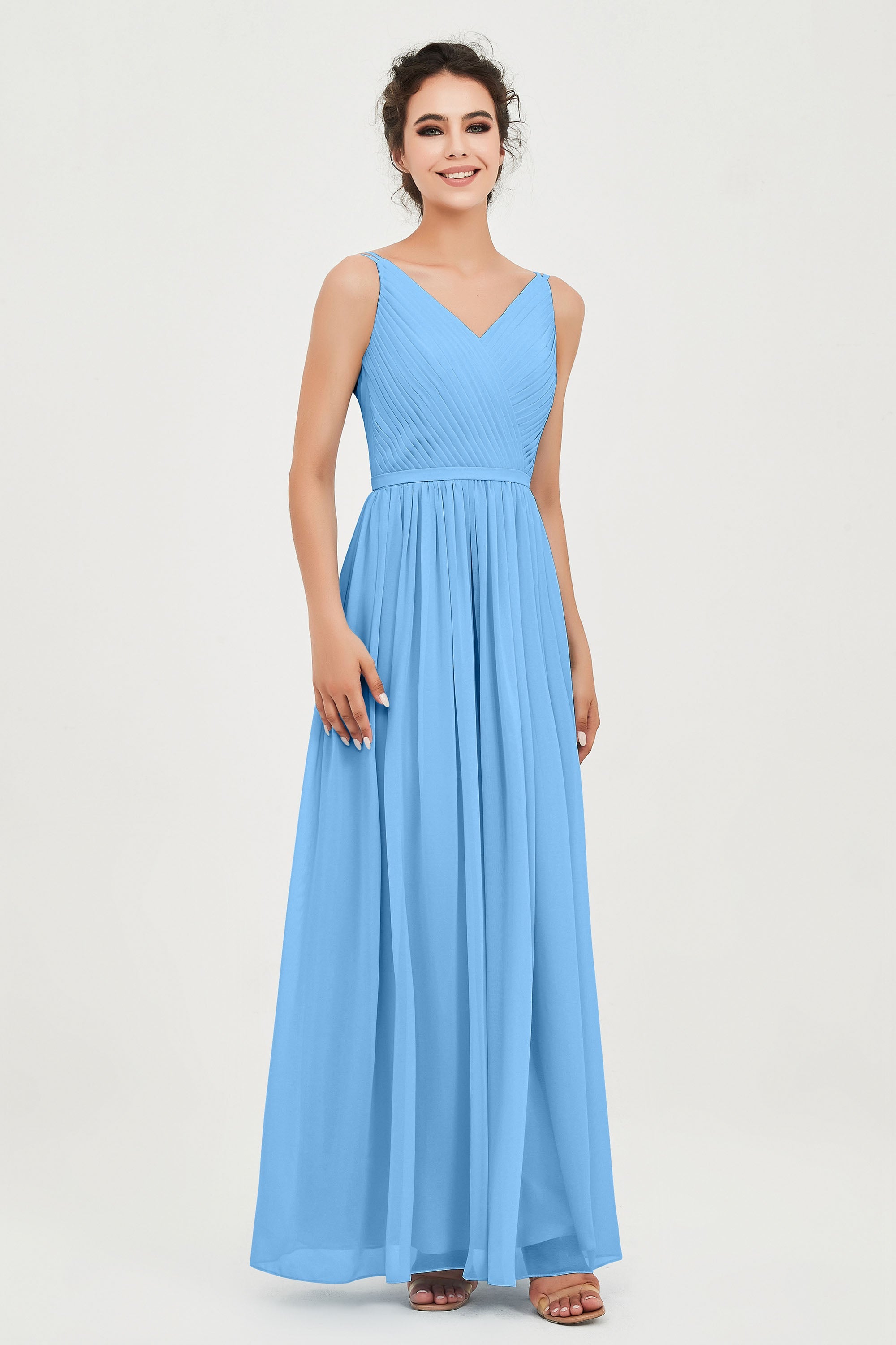 Custom Made V-neck Bridesmaid Dress Sleeveless Formal Evening Party Gowns Dresses