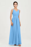 Custom Made V-neck Bridesmaid Dress Sleeveless Formal Evening Party Gowns Dresses