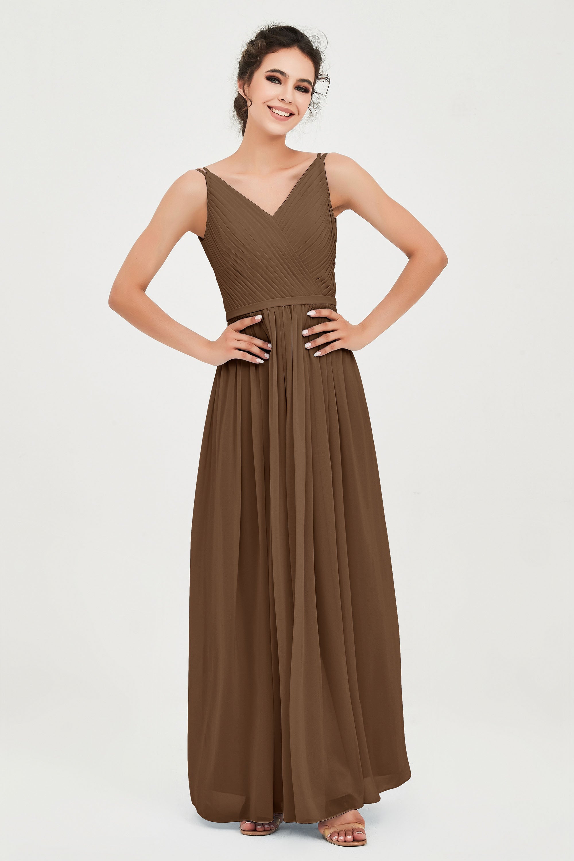 Custom Made V-neck Bridesmaid Dress Sleeveless Formal Evening Party Gowns Dresses