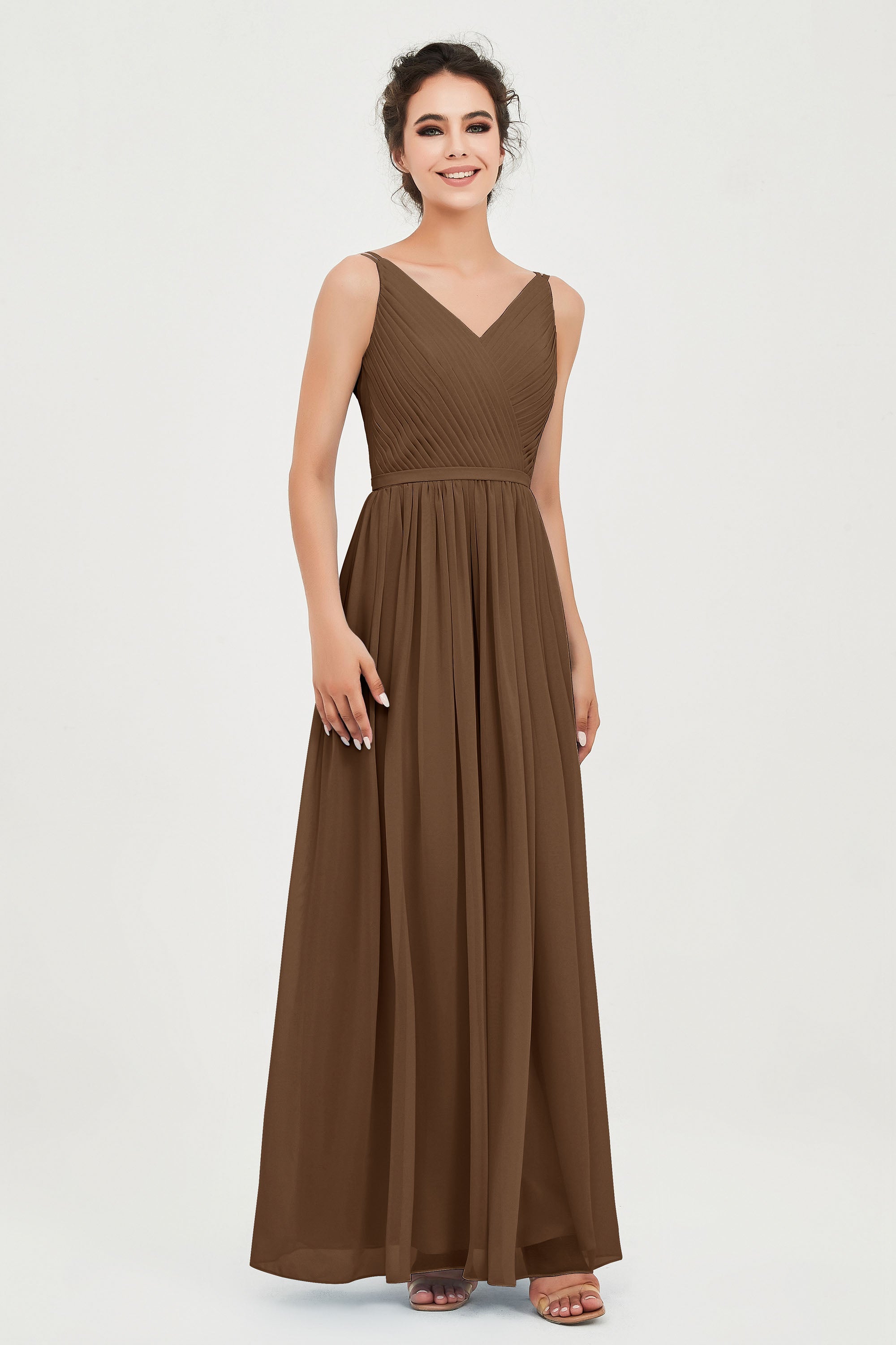 Custom Made V-neck Bridesmaid Dress Sleeveless Formal Evening Party Gowns Dresses