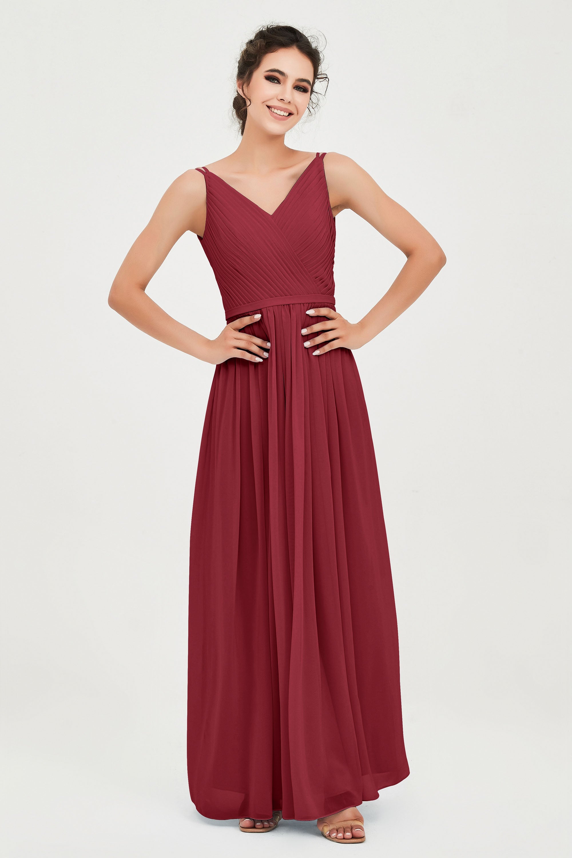 Custom Made V-neck Bridesmaid Dress Sleeveless Formal Evening Party Gowns Dresses
