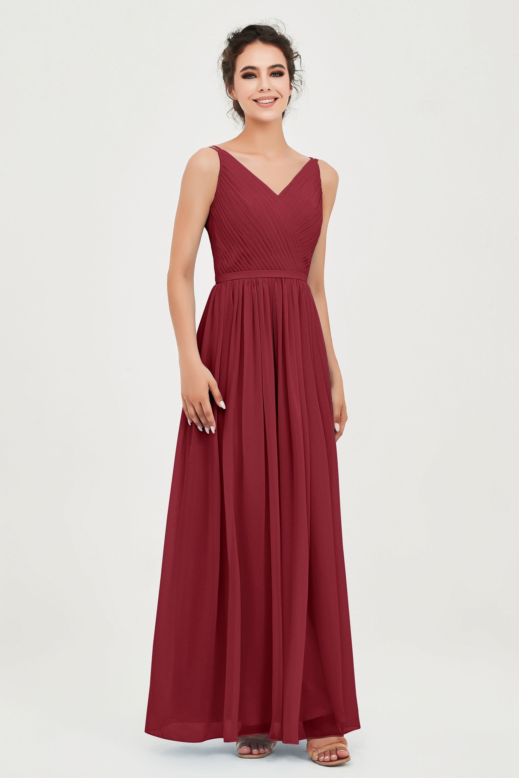 Custom Made V-neck Bridesmaid Dress Sleeveless Formal Evening Party Gowns Dresses