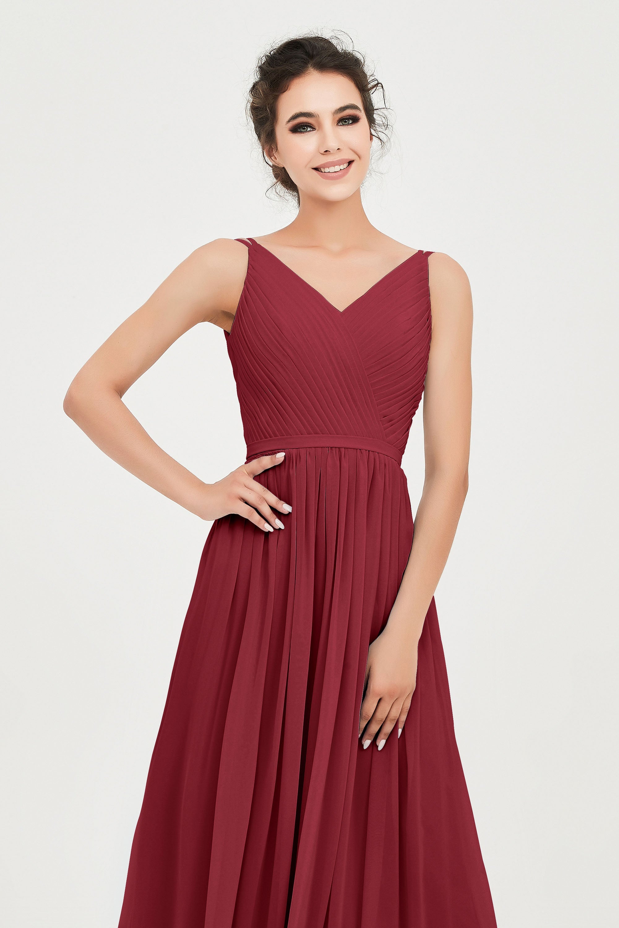 Custom Made V-neck Bridesmaid Dress Sleeveless Formal Evening Party Gowns Dresses