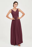 Custom Made V-neck Bridesmaid Dress Sleeveless Formal Evening Party Gowns Dresses