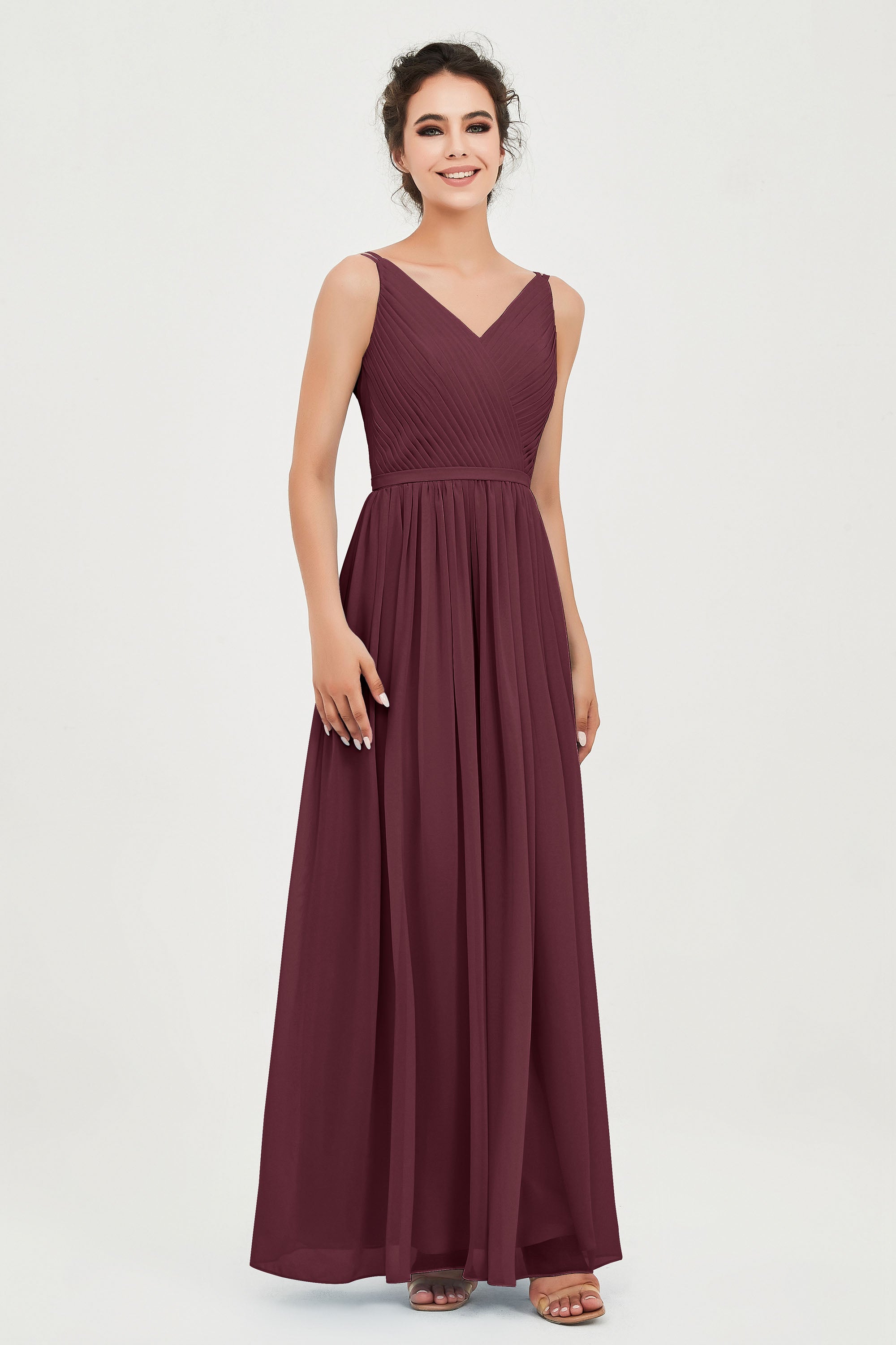 Custom Made V-neck Bridesmaid Dress Sleeveless Formal Evening Party Gowns Dresses