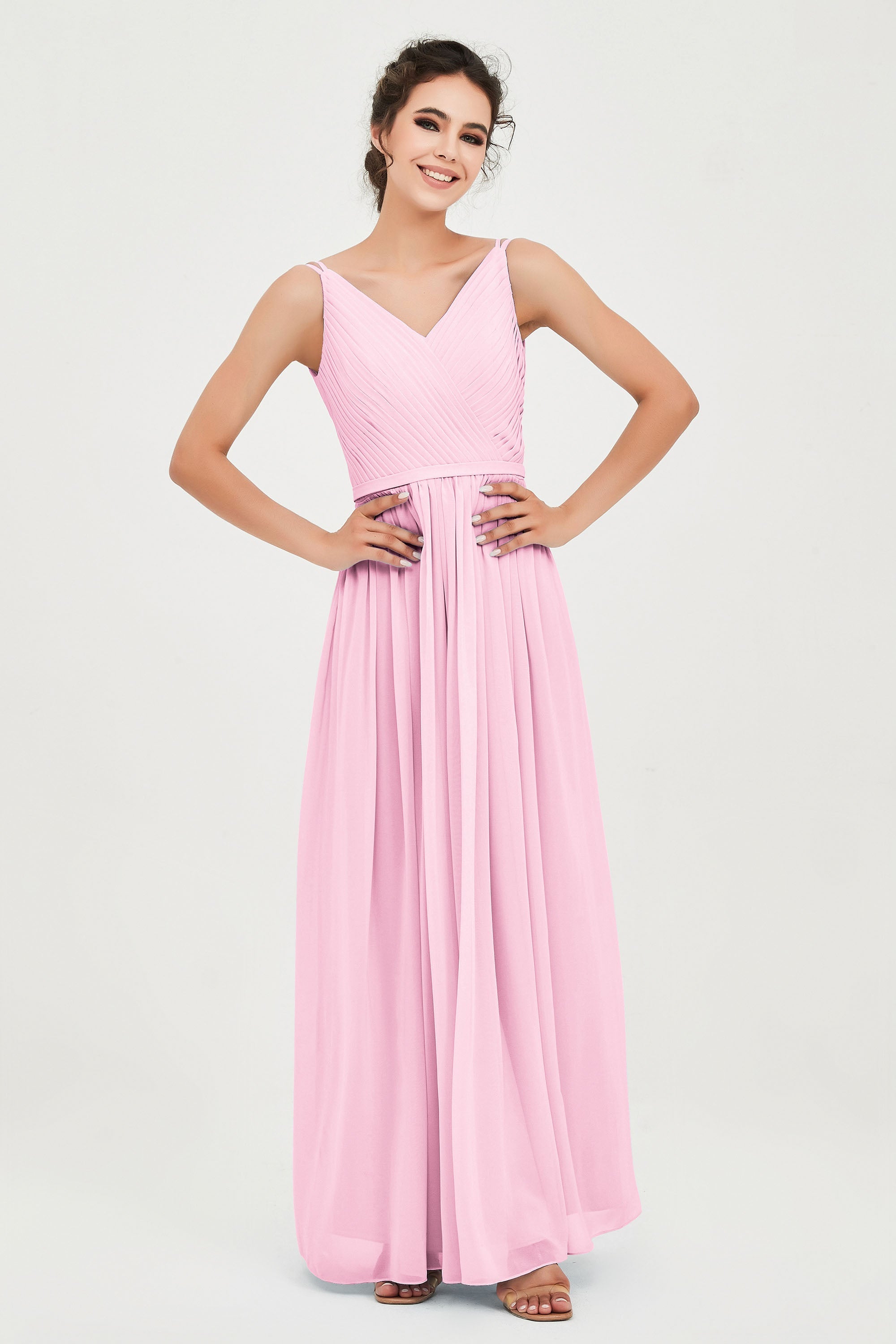 Custom Made V-neck Bridesmaid Dress Sleeveless Formal Evening Party Gowns Dresses