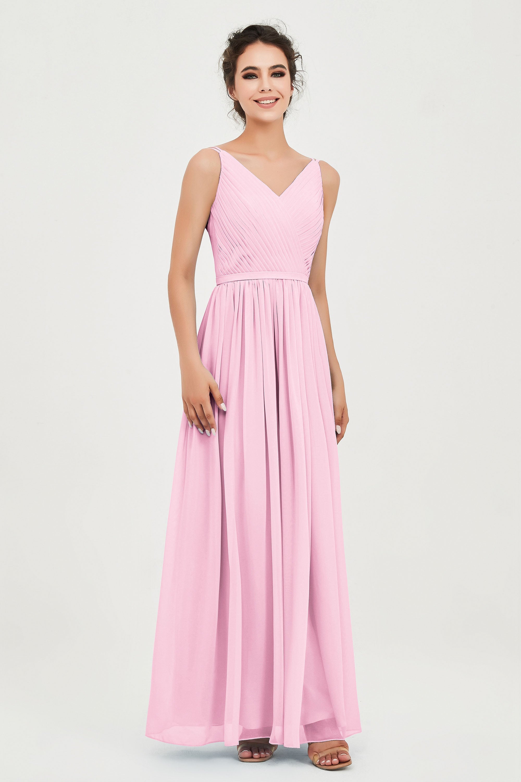 Custom Made V-neck Bridesmaid Dress Sleeveless Formal Evening Party Gowns Dresses