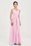 Custom Made V-neck Bridesmaid Dress Sleeveless Formal Evening Party Gowns Dresses