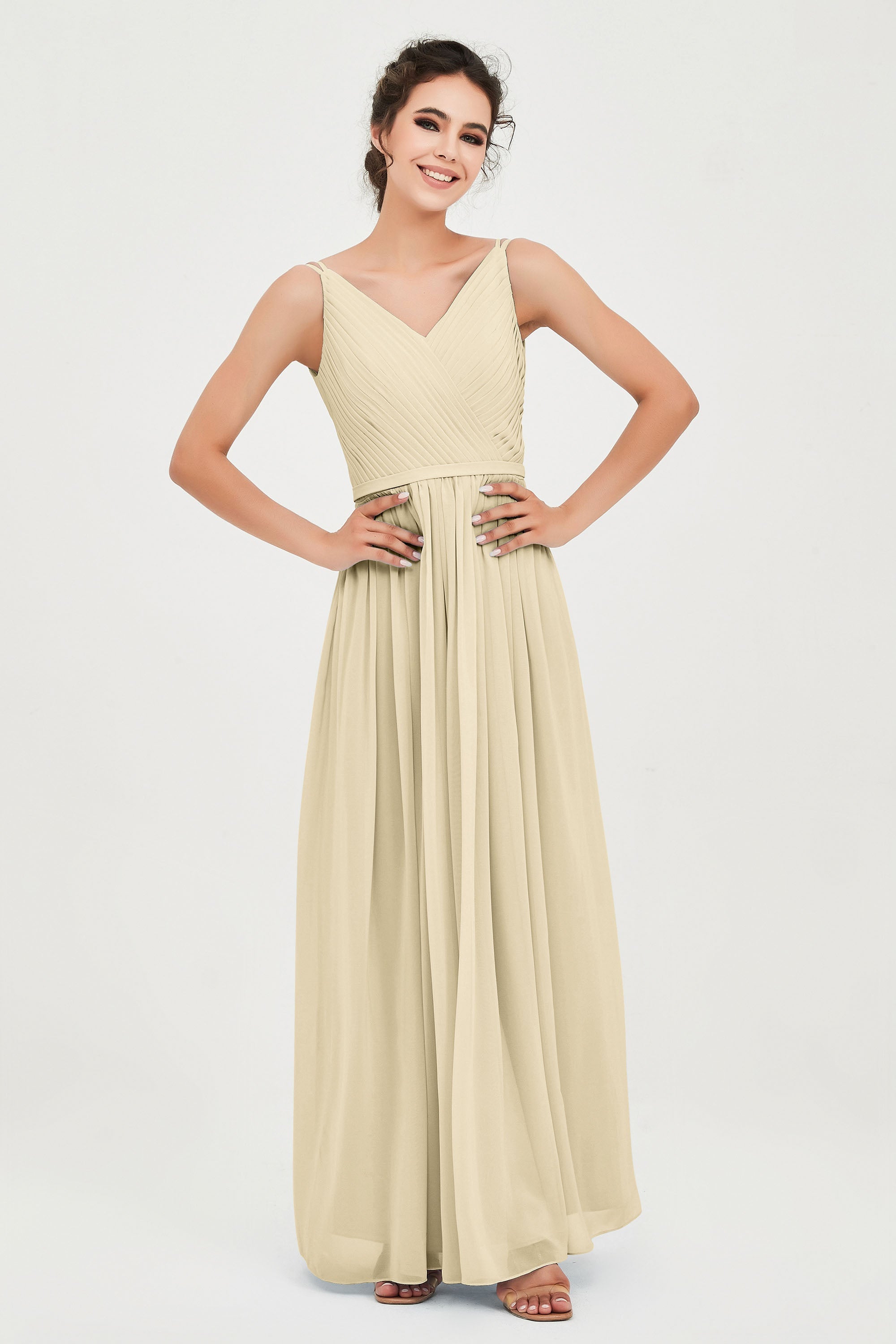 Custom Made V-neck Bridesmaid Dress Sleeveless Formal Evening Party Gowns Dresses
