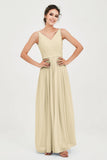 Custom Made V-neck Bridesmaid Dress Sleeveless Formal Evening Party Gowns Dresses
