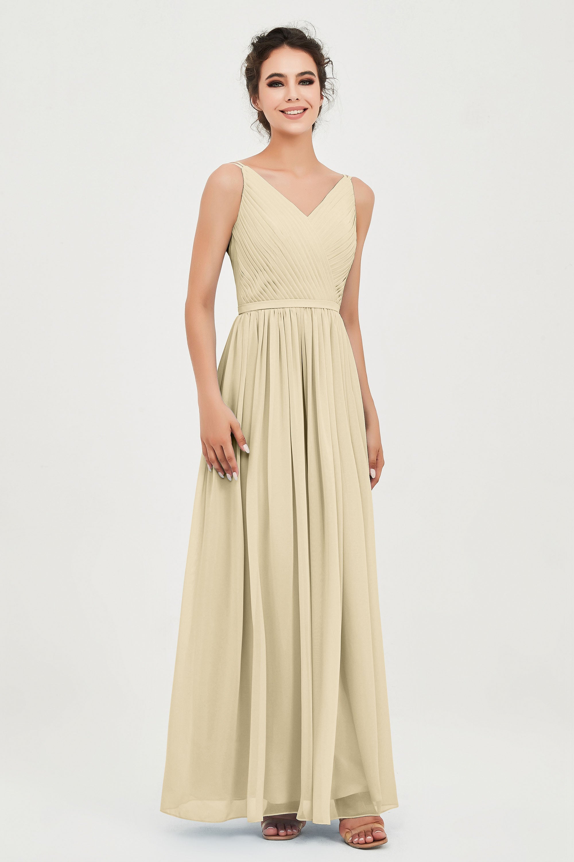Custom Made V-neck Bridesmaid Dress Sleeveless Formal Evening Party Gowns Dresses