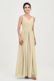 Custom Made V-neck Bridesmaid Dress Sleeveless Formal Evening Party Gowns Dresses