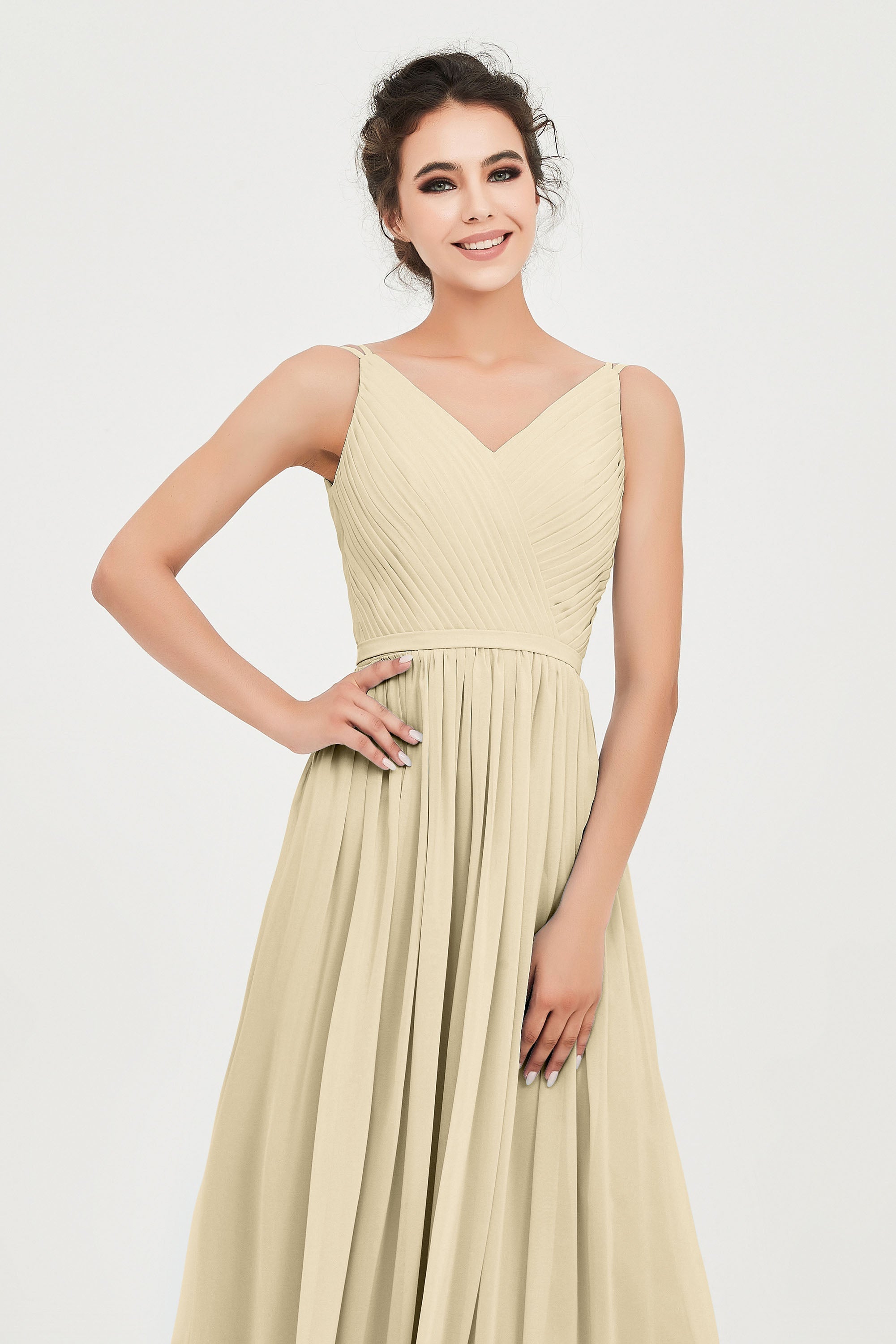 Custom Made V-neck Bridesmaid Dress Sleeveless Formal Evening Party Gowns Dresses