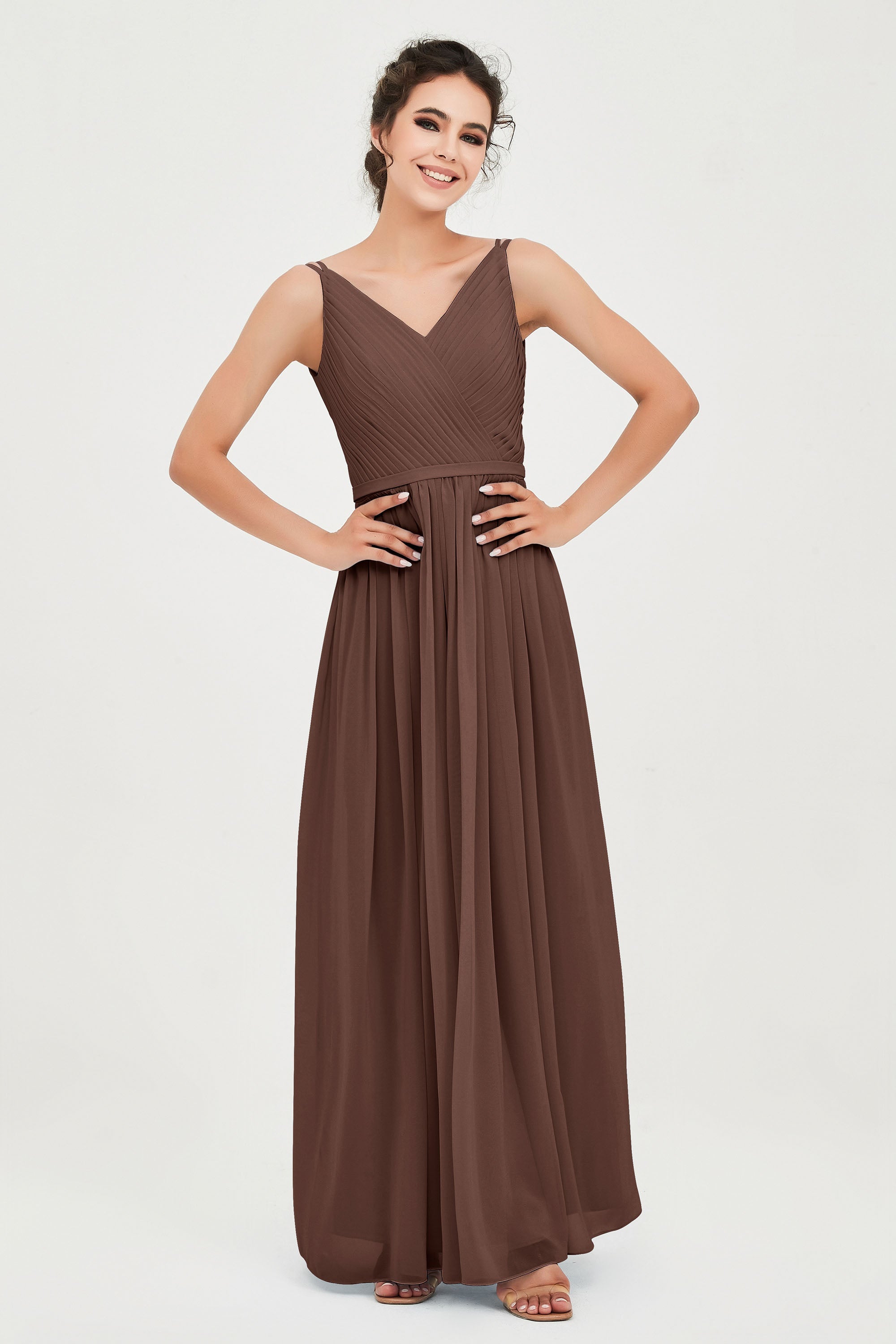 Custom Made V-neck Bridesmaid Dress Sleeveless Formal Evening Party Gowns Dresses