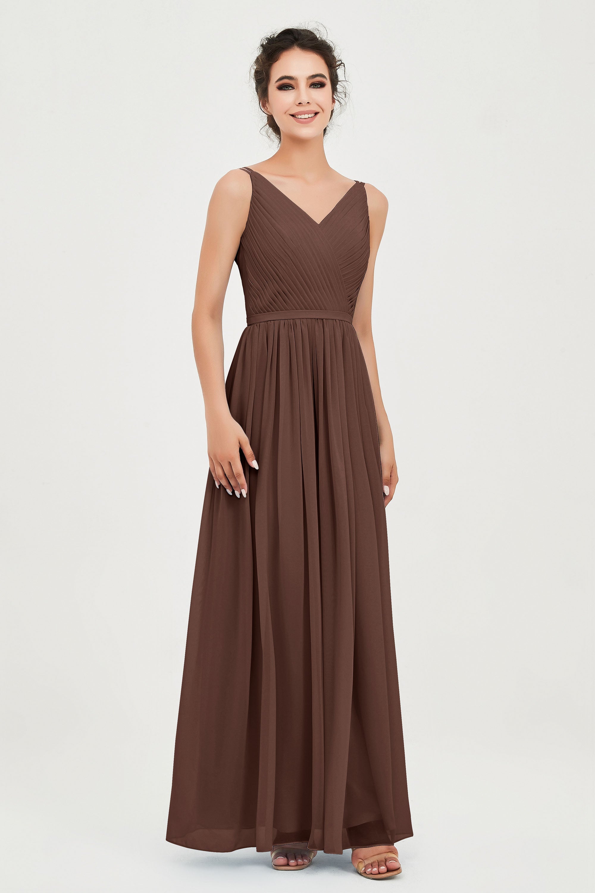 Custom Made V-neck Bridesmaid Dress Sleeveless Formal Evening Party Gowns Dresses