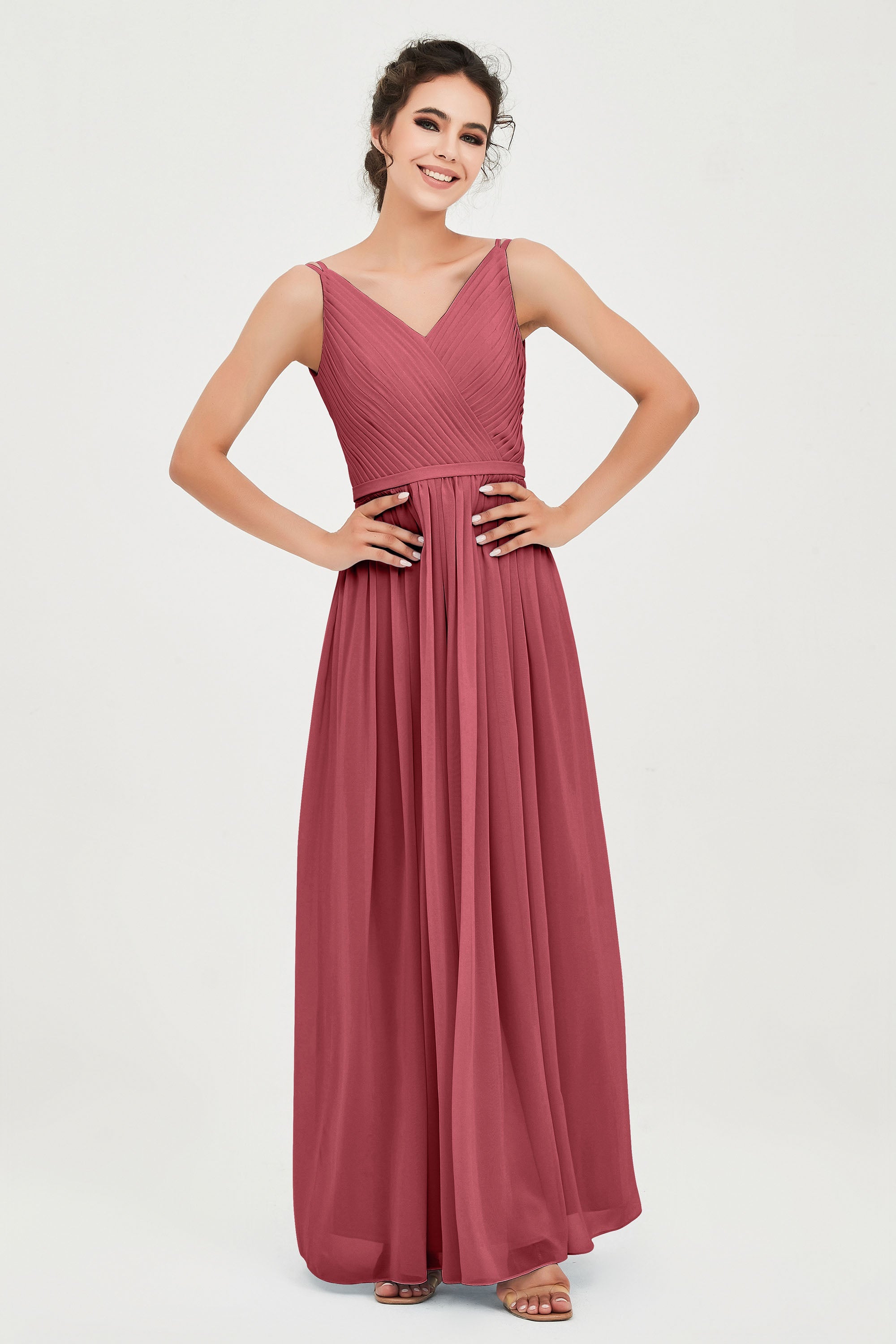 Custom Made V-neck Bridesmaid Dress Sleeveless Formal Evening Party Gowns Dresses