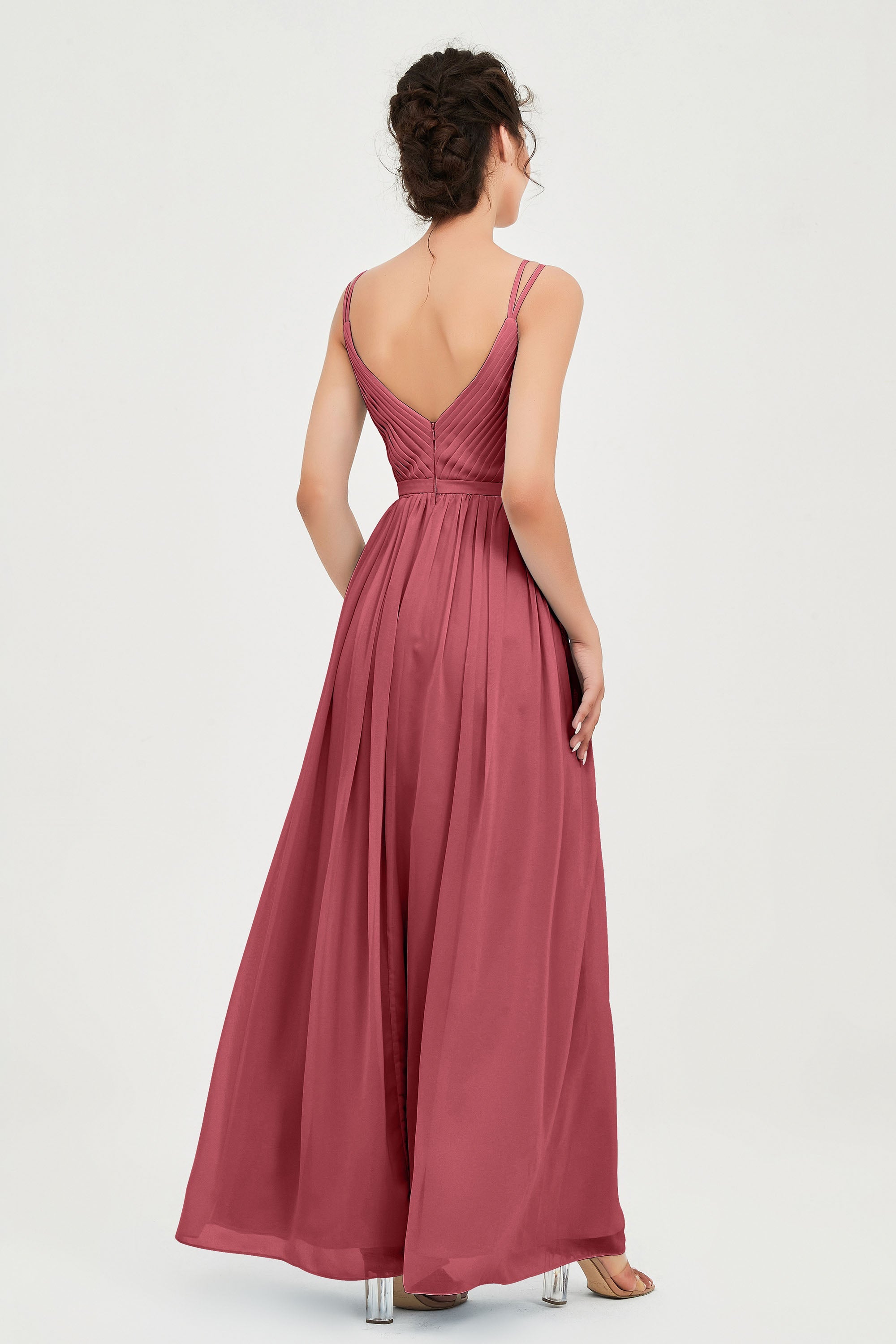 Custom Made V-neck Bridesmaid Dress Sleeveless Formal Evening Party Gowns Dresses