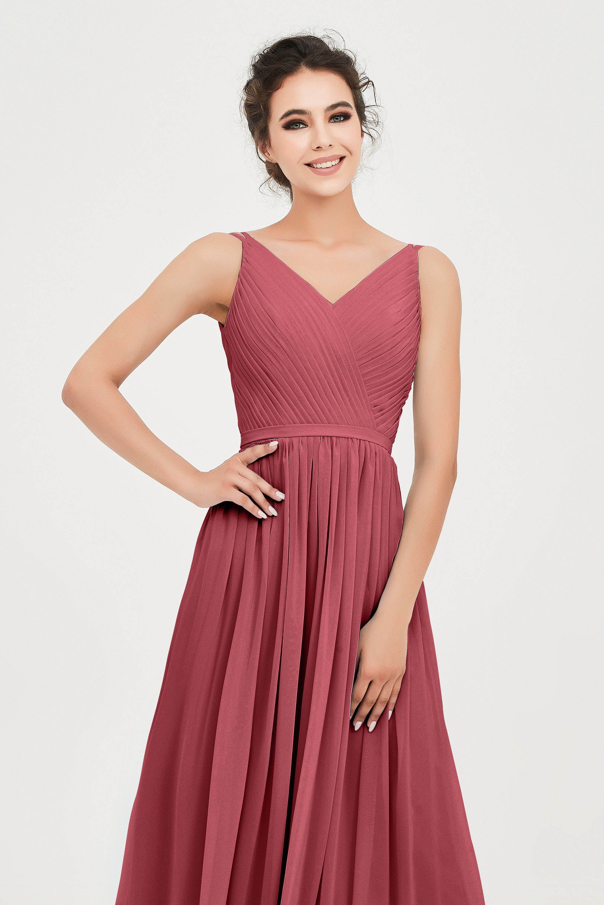 Custom Made V-neck Bridesmaid Dress Sleeveless Formal Evening Party Gowns Dresses