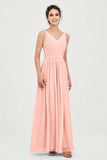 Custom Made V-neck Bridesmaid Dress Sleeveless Formal Evening Party Gowns Dresses