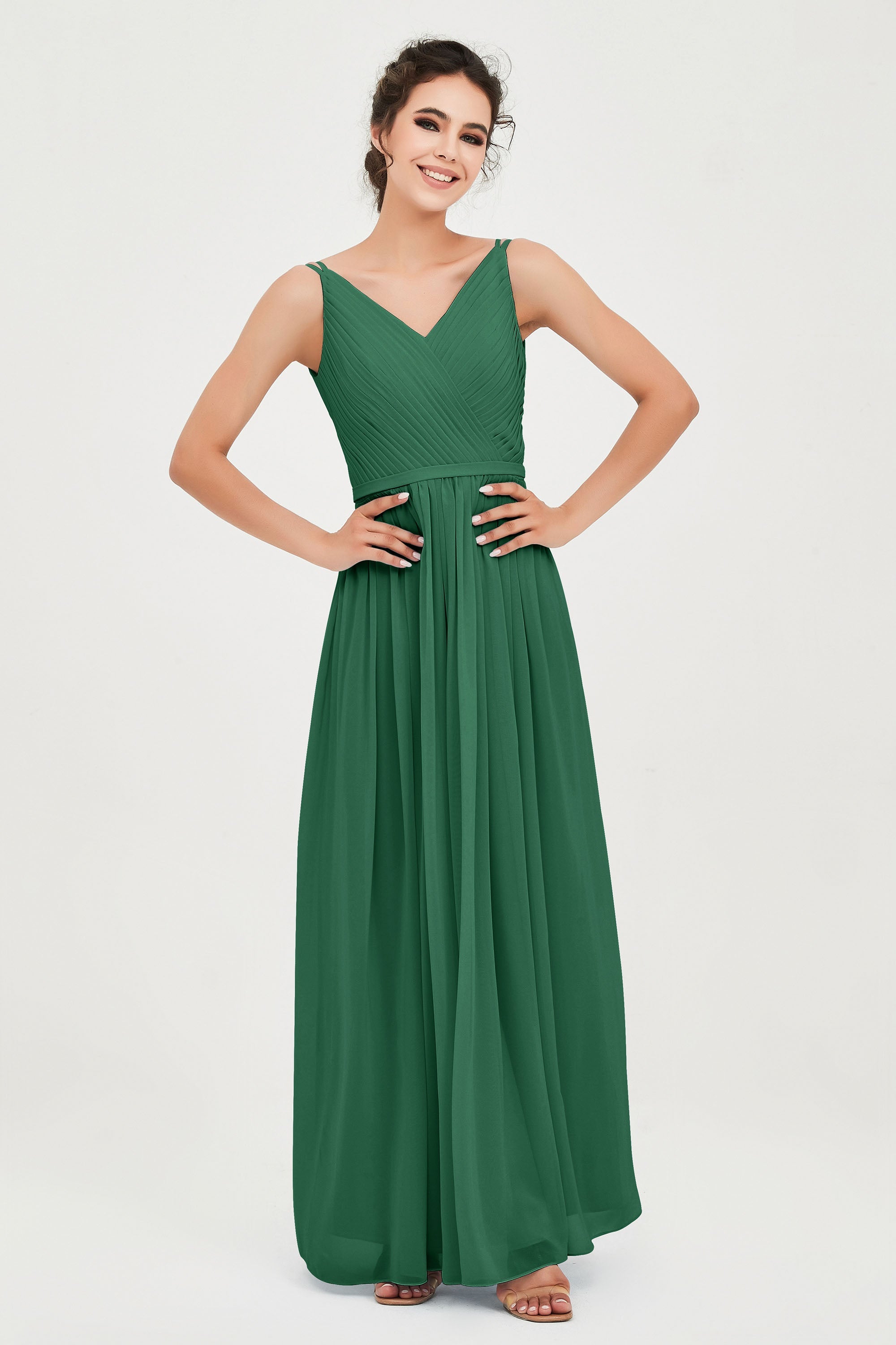 Custom Made V-neck Bridesmaid Dress Sleeveless Formal Evening Party Gowns Dresses