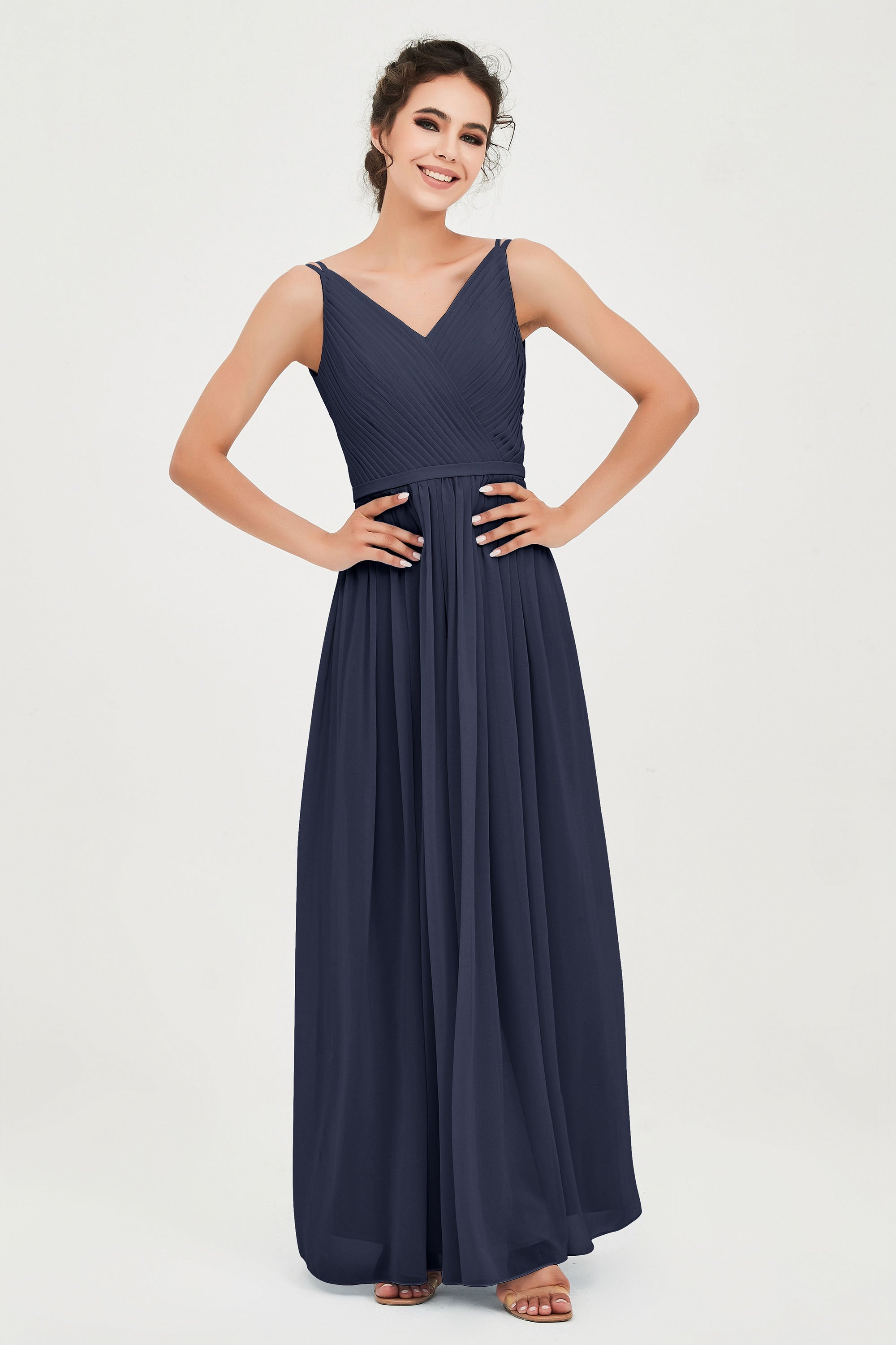 Custom Made V-neck Bridesmaid Dress Sleeveless Formal Evening Party Gowns Dresses