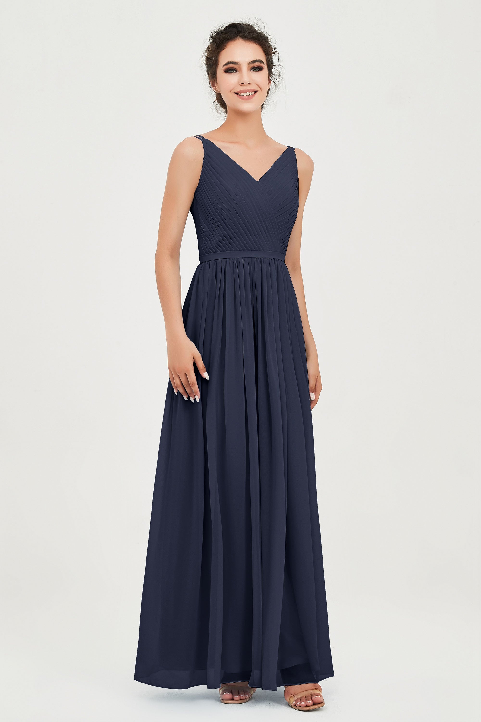 Custom Made V-neck Bridesmaid Dress Sleeveless Formal Evening Party Gowns Dresses