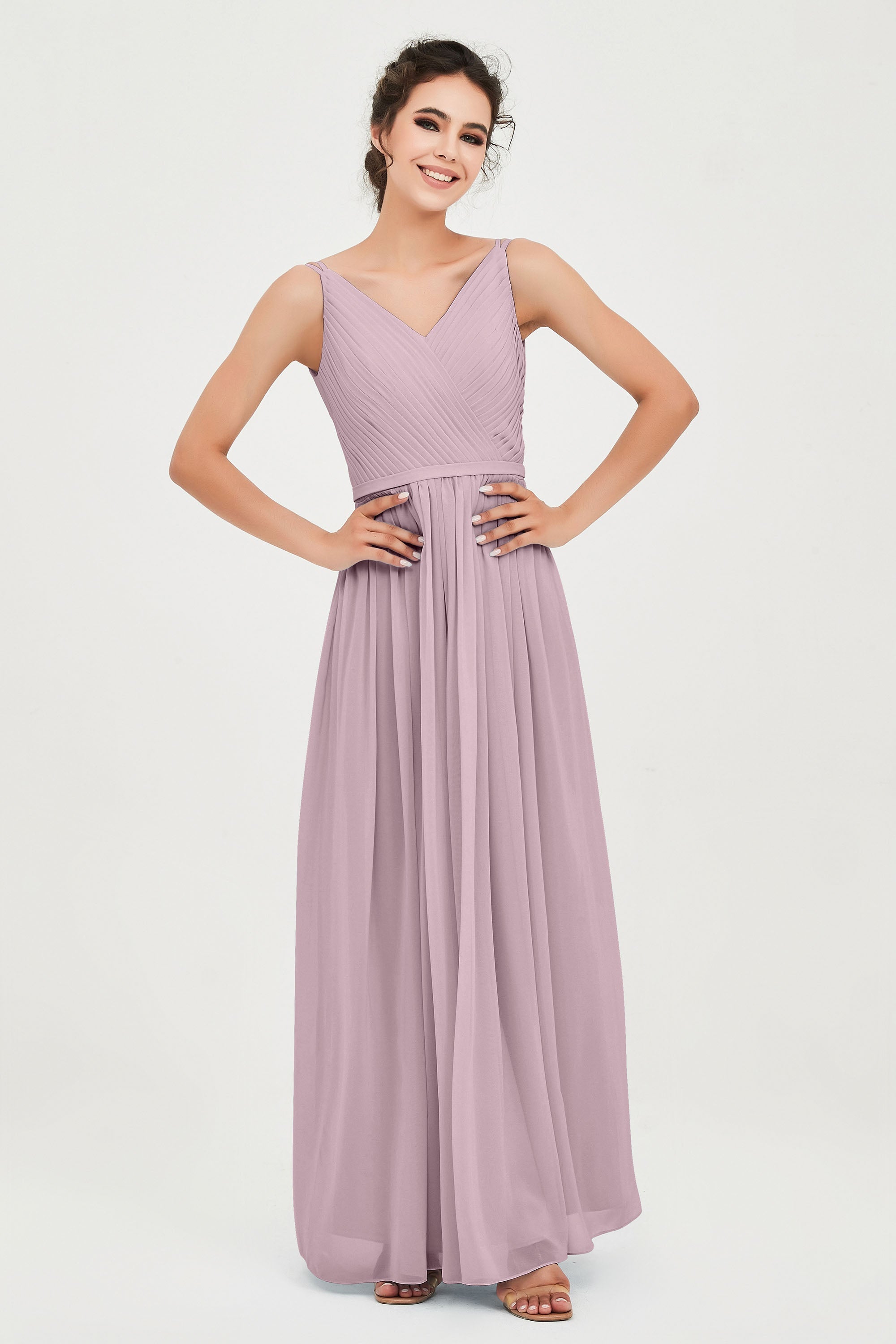 Custom Made V-neck Bridesmaid Dress Sleeveless Formal Evening Party Gowns Dresses