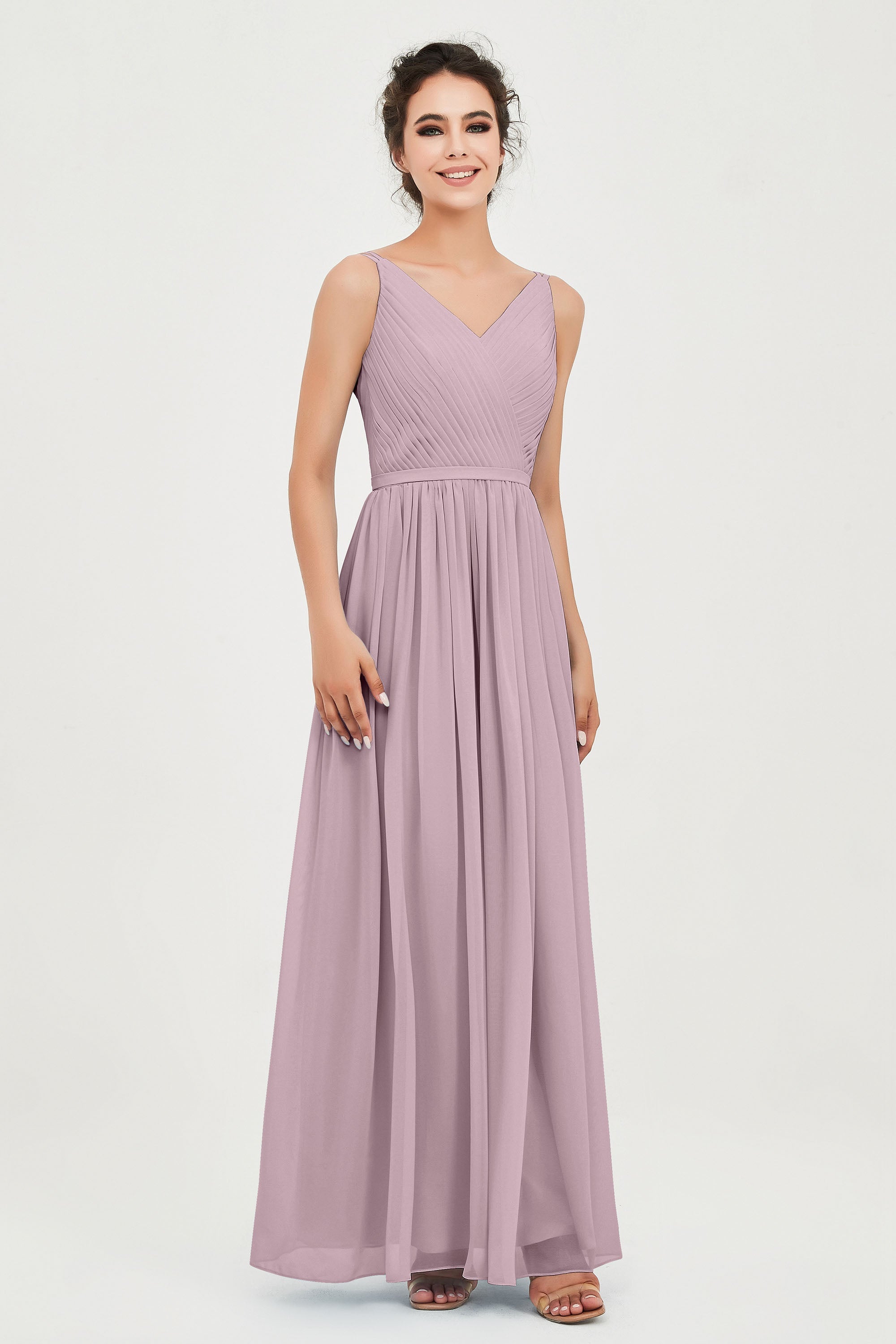 Custom Made V-neck Bridesmaid Dress Sleeveless Formal Evening Party Gowns Dresses
