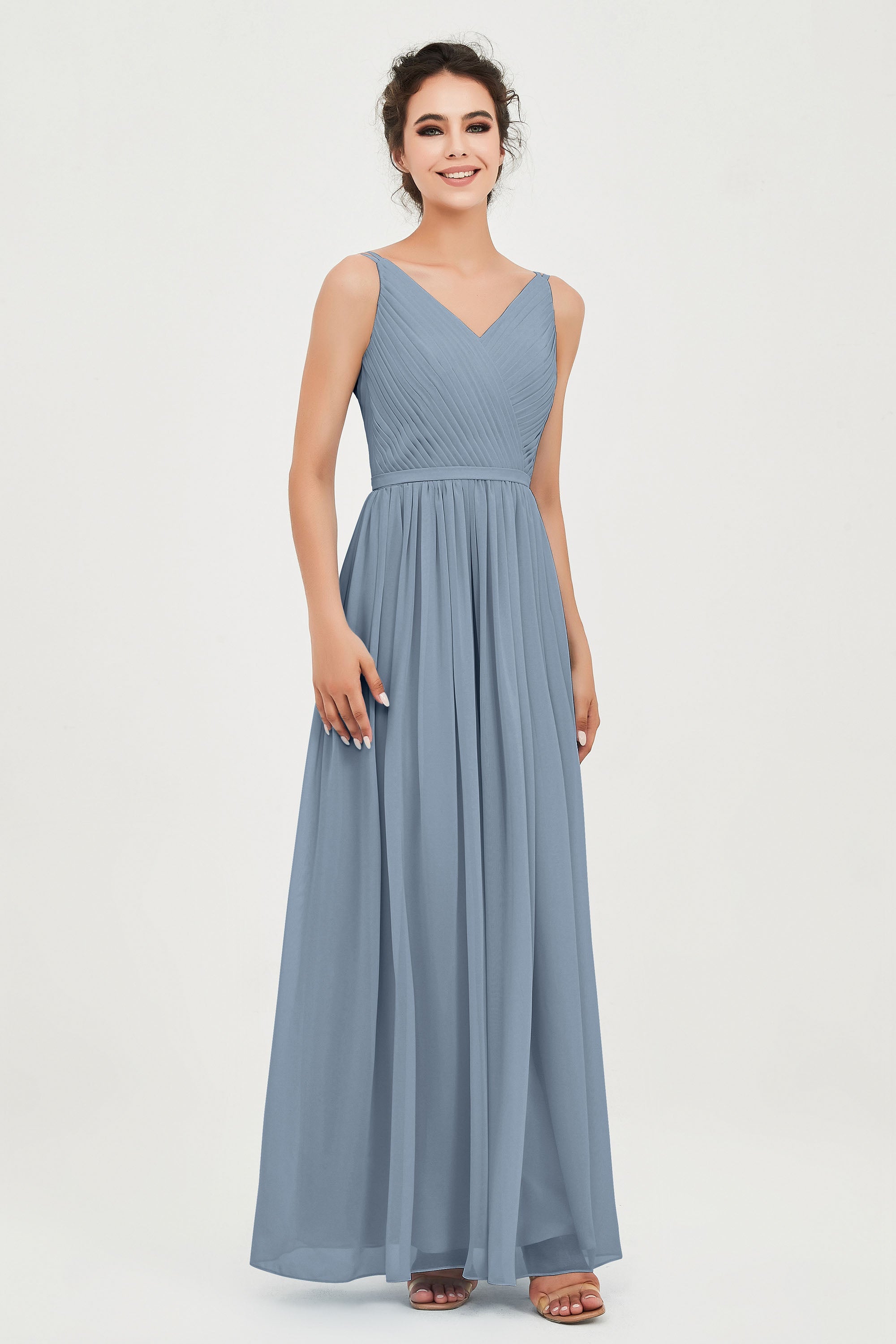 Custom Made V-neck Bridesmaid Dress Sleeveless Formal Evening Party Gowns Dresses