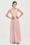 Custom Made V-neck Bridesmaid Dress Sleeveless Formal Evening Party Gowns Dresses