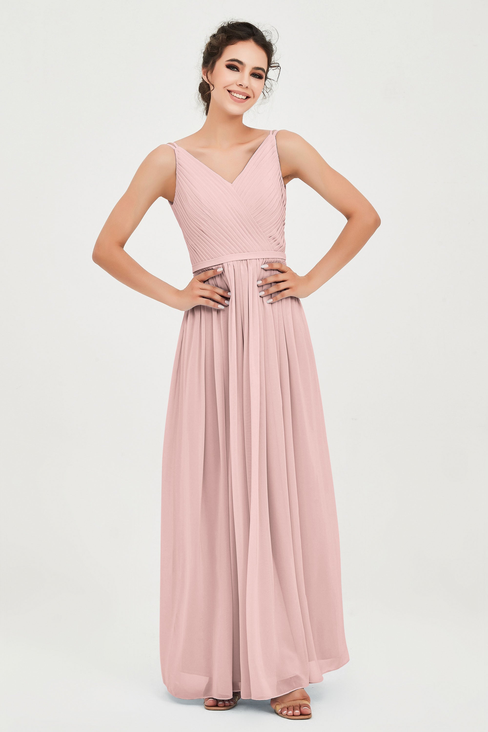 Custom Made V-neck Bridesmaid Dress Sleeveless Formal Evening Party Gowns Dresses