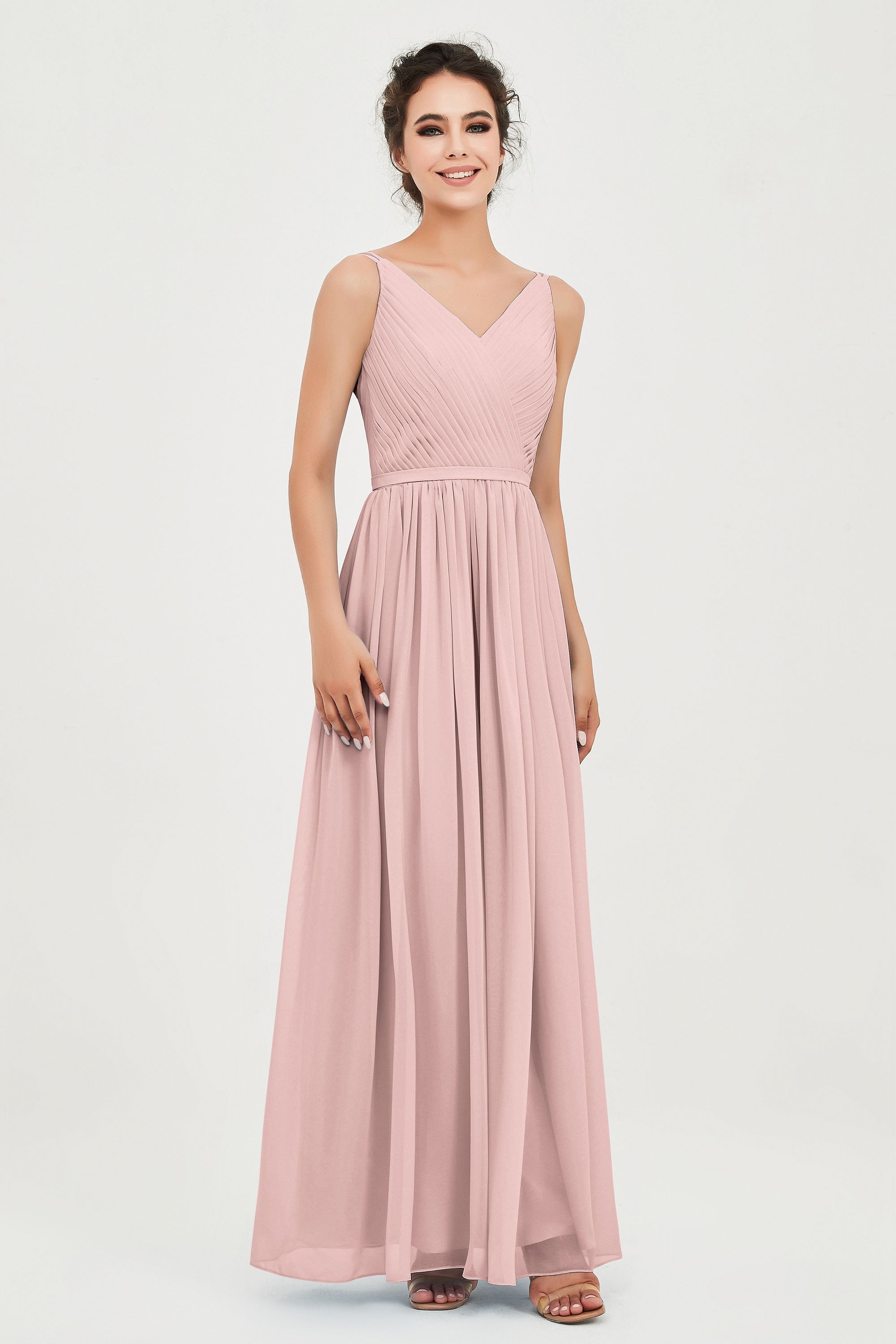 Custom Made V-neck Bridesmaid Dress Sleeveless Formal Evening Party Gowns Dresses