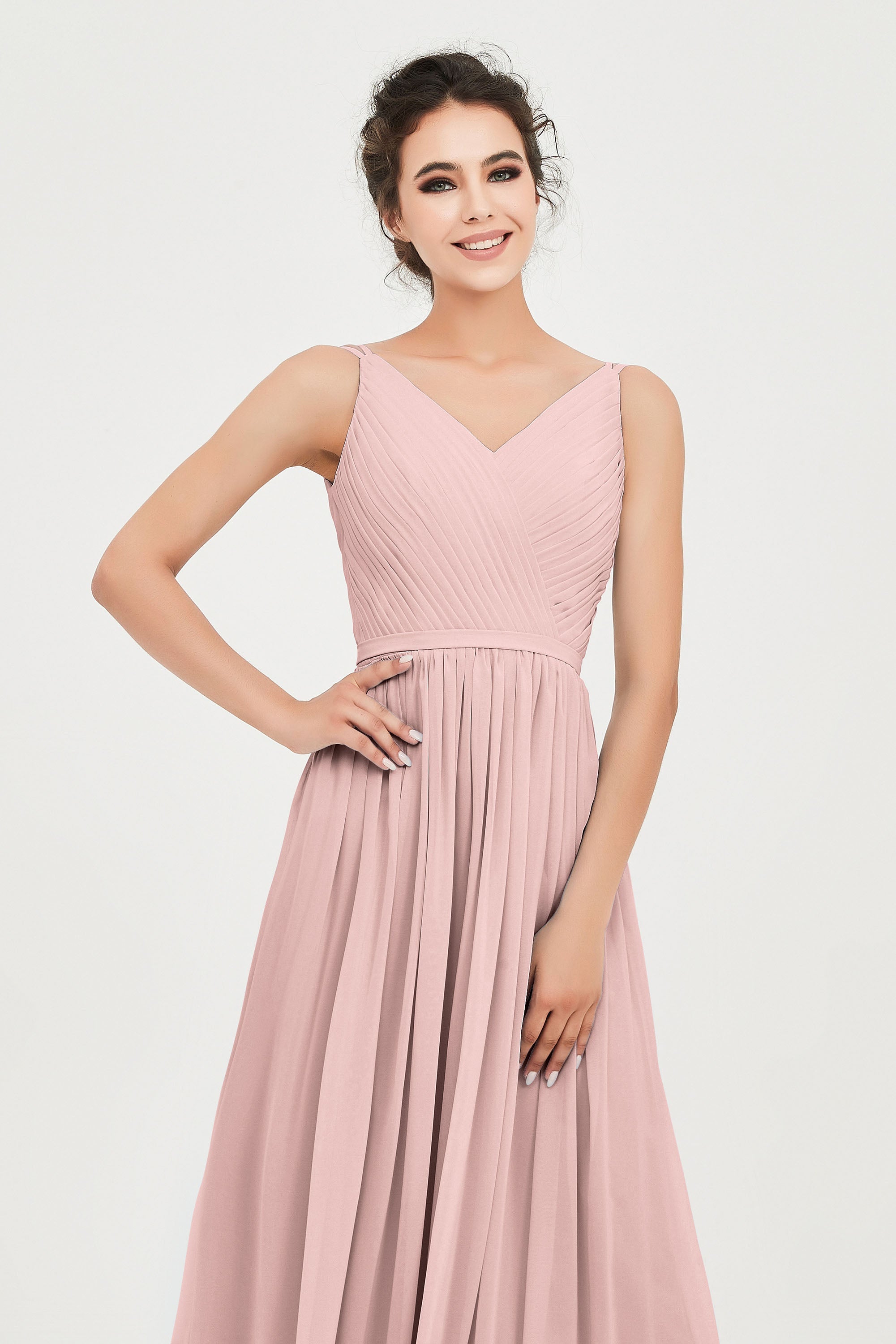 Custom Made V-neck Bridesmaid Dress Sleeveless Formal Evening Party Gowns Dresses