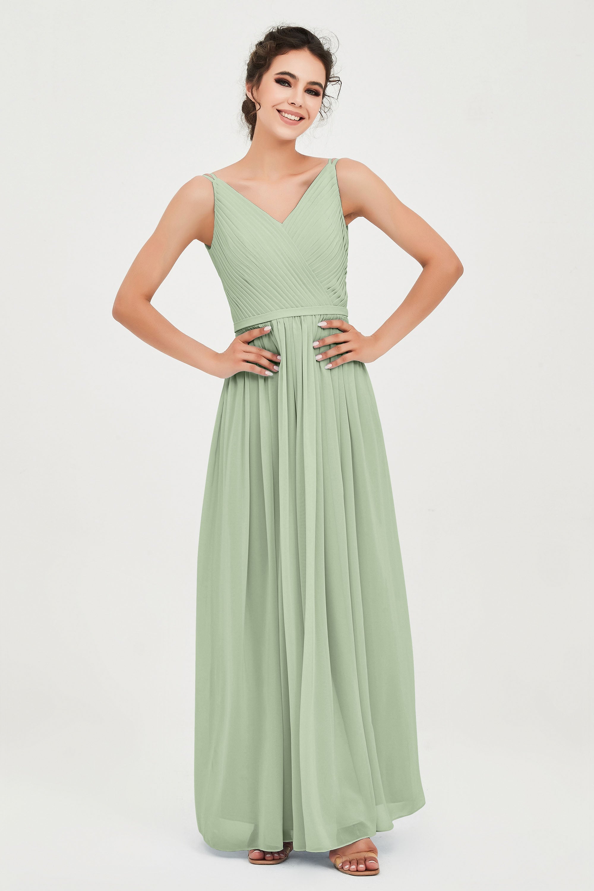 Custom Made V-neck Bridesmaid Dress Sleeveless Formal Evening Party Gowns Dresses
