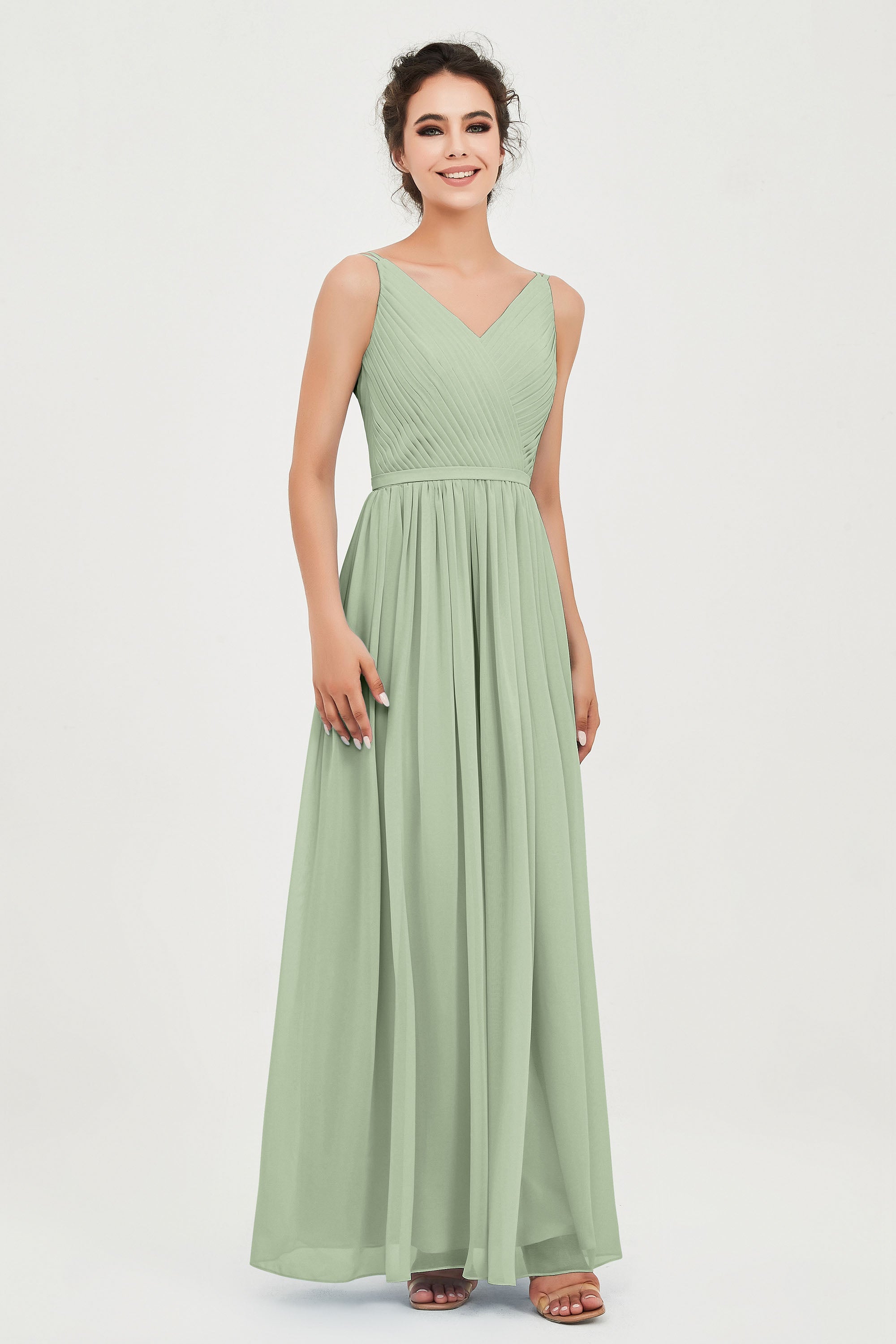 Custom Made V-neck Bridesmaid Dress Sleeveless Formal Evening Party Gowns Dresses