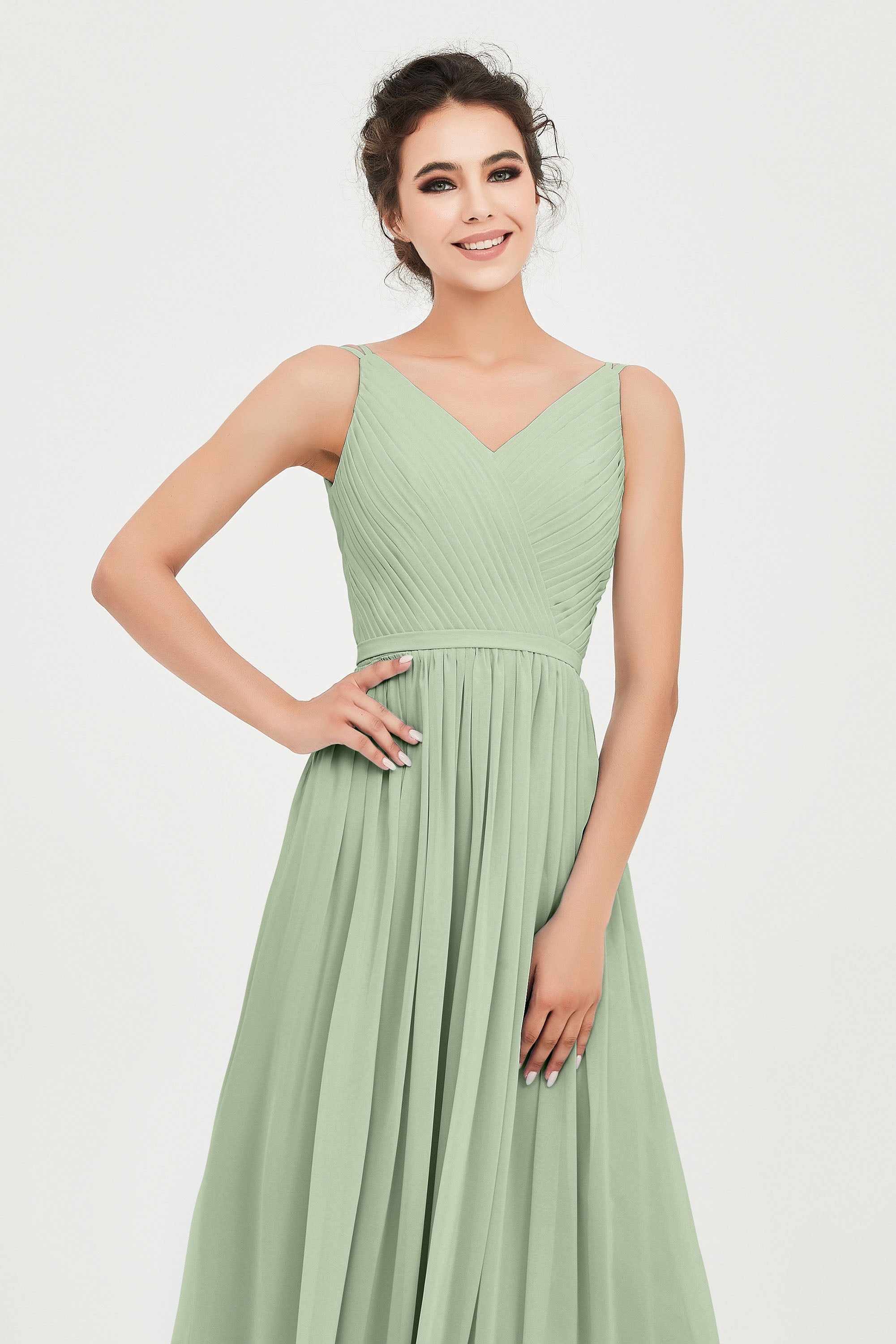 Custom Made V-neck Bridesmaid Dress Sleeveless Formal Evening Party Gowns Dresses