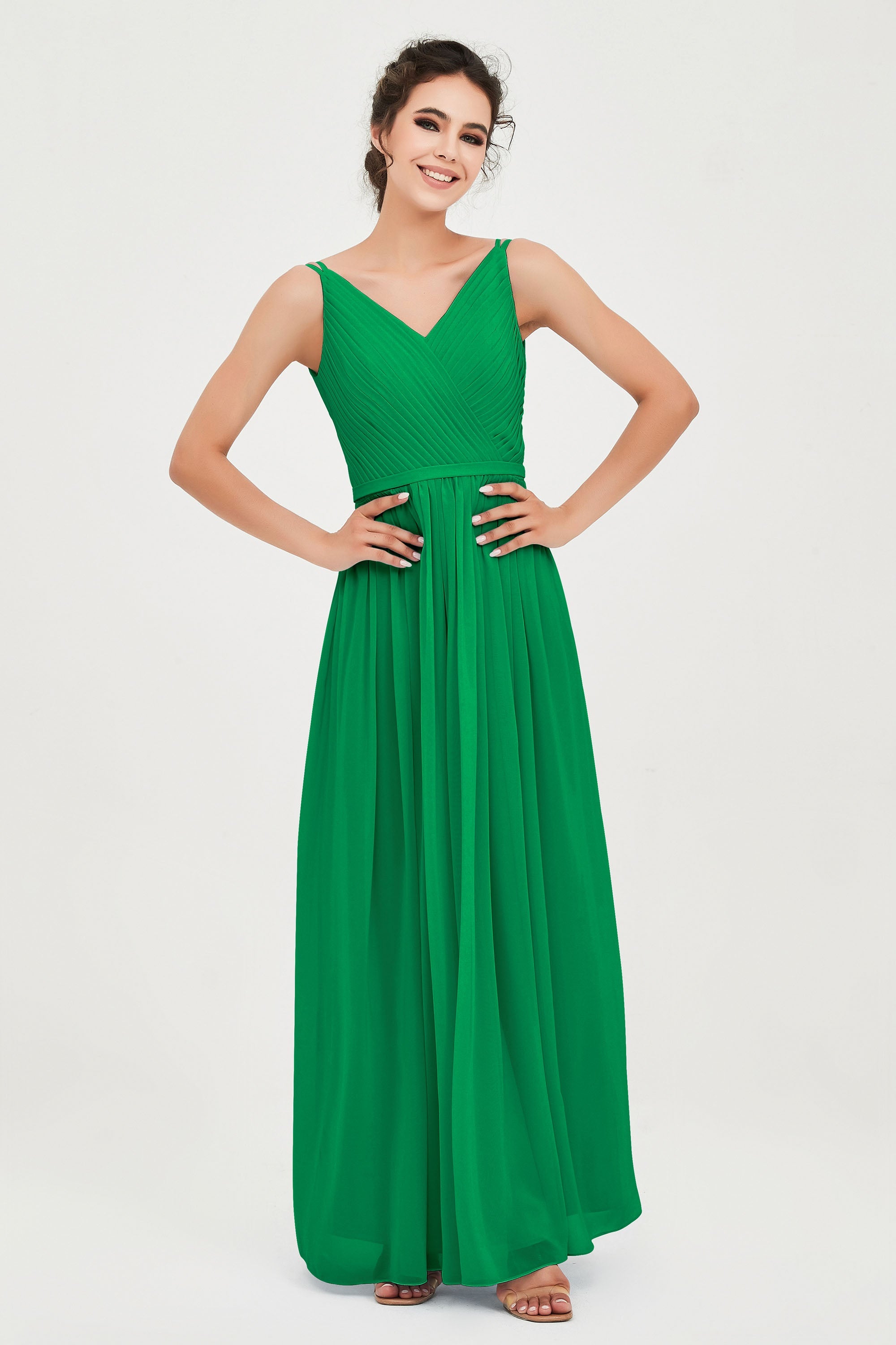 Custom Made V-neck Bridesmaid Dress Sleeveless Formal Evening Party Gowns Dresses